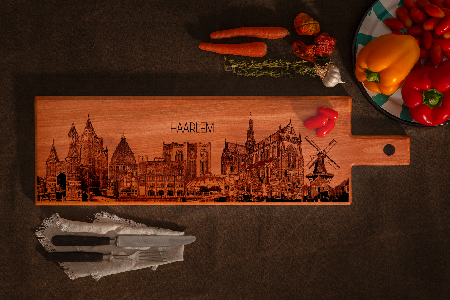 Haarlem Skyline Serveerplank Groot - Beukenhout