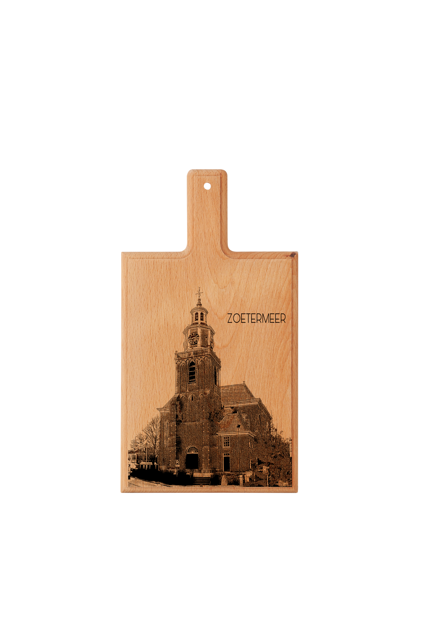 Handmade Zoetermeer Oudekerk Engraved Cheese Board - Beech Wood