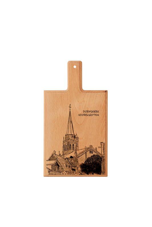 Handmade Voorschoten Dorpskerk Engraved Cheese Board - Beech Wood