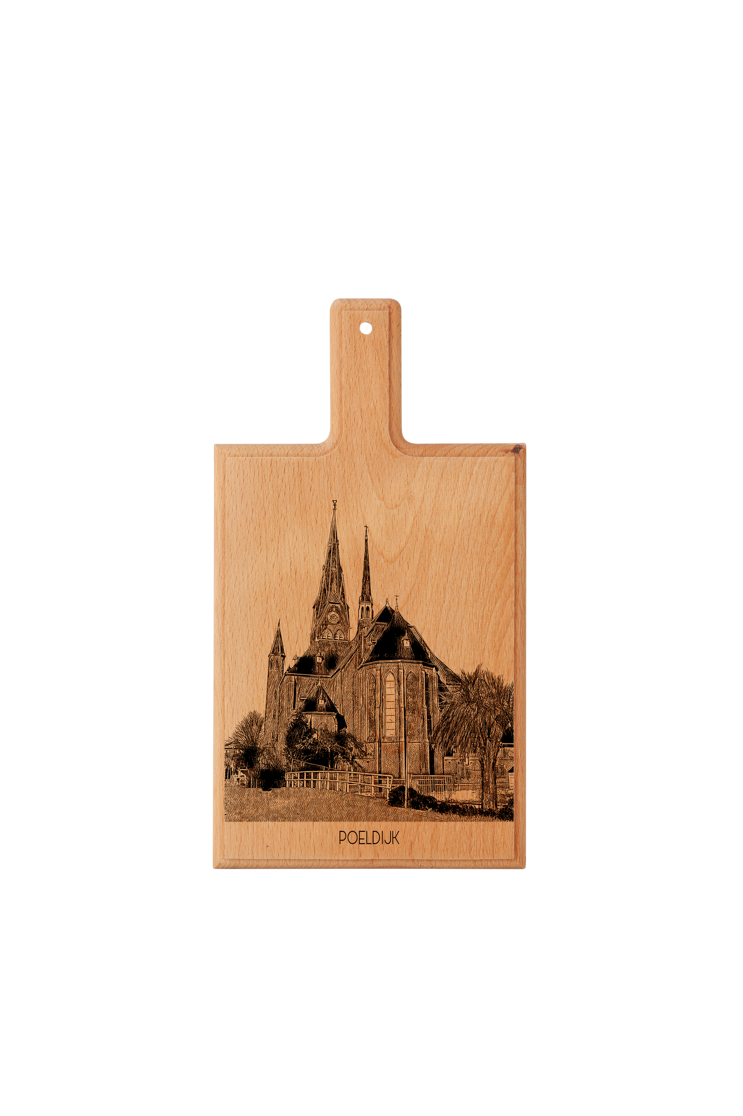 Handmade Poeldijk H. Bartholomeuskerk Engraved Cheese Board - Beech Wood