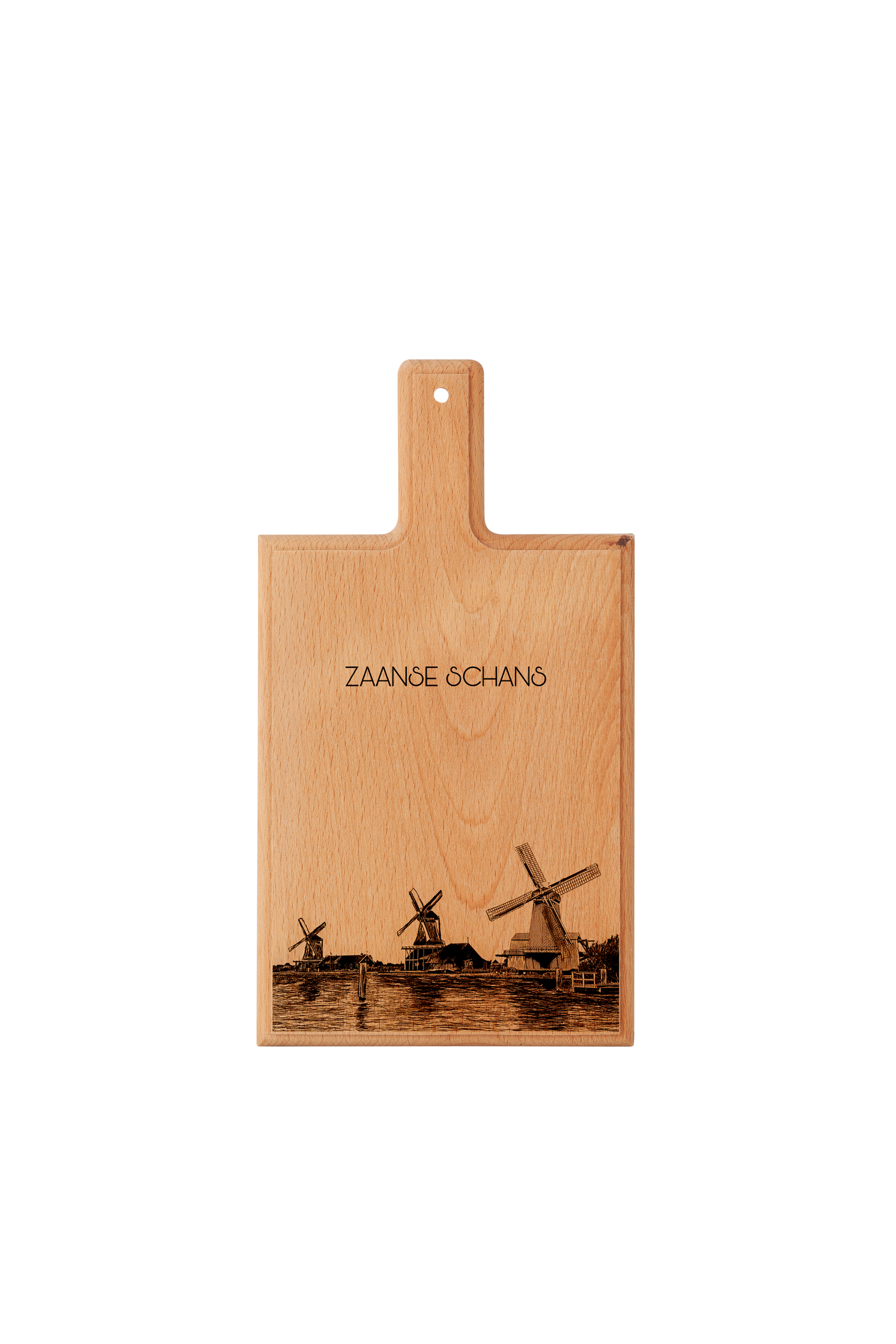 Handmade Zaandam Zaanse Schans Engraved Cheese Board - Beech Wood