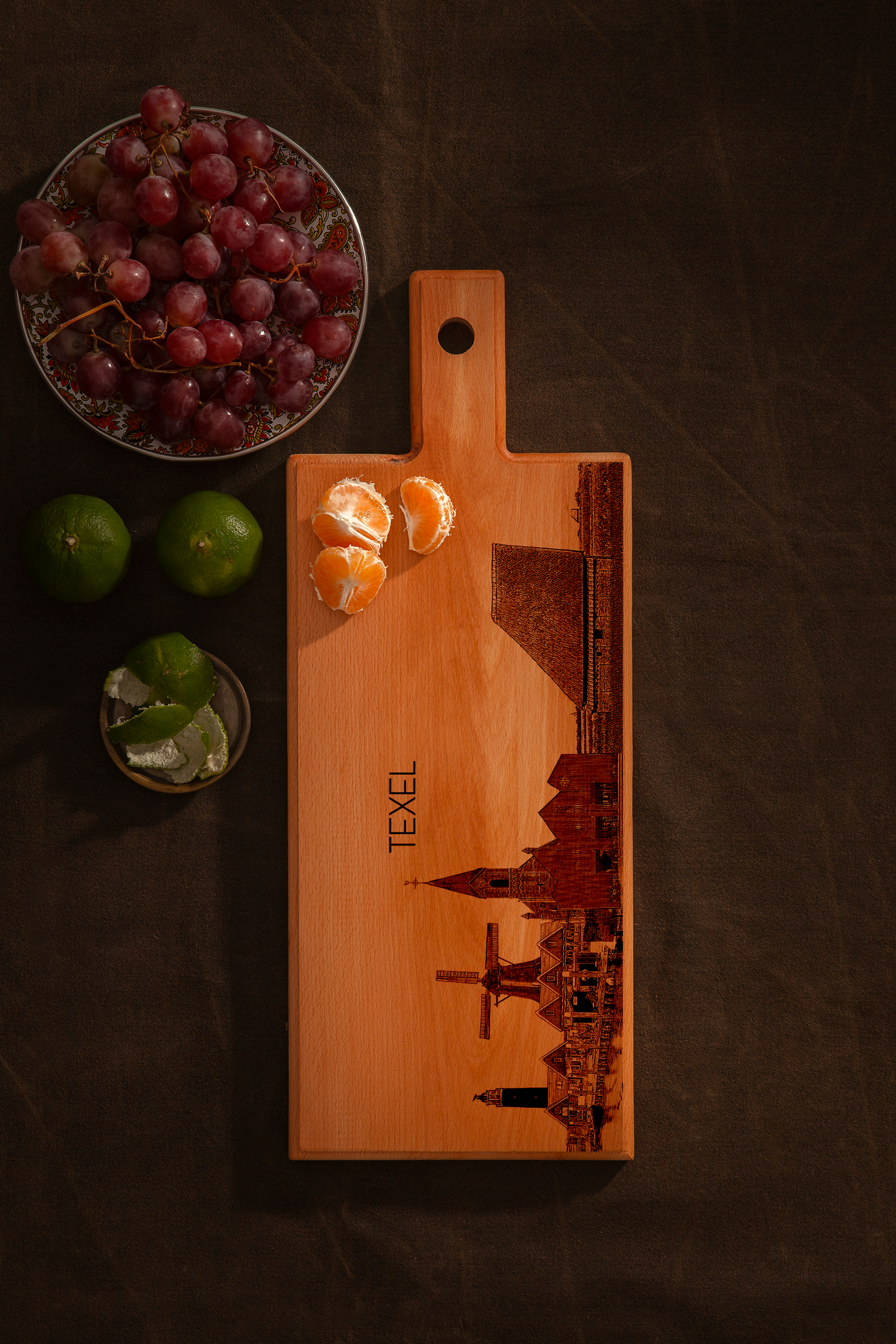 Handmade Texel Skyline Engraved Serving Board - Beech Wood
