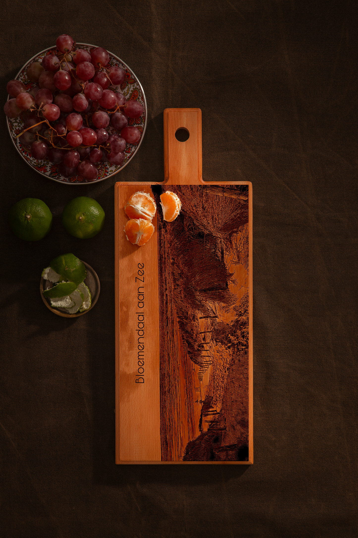 Handmade Bloemendaal aan Zee Engraved Serving Board - Beech Wood