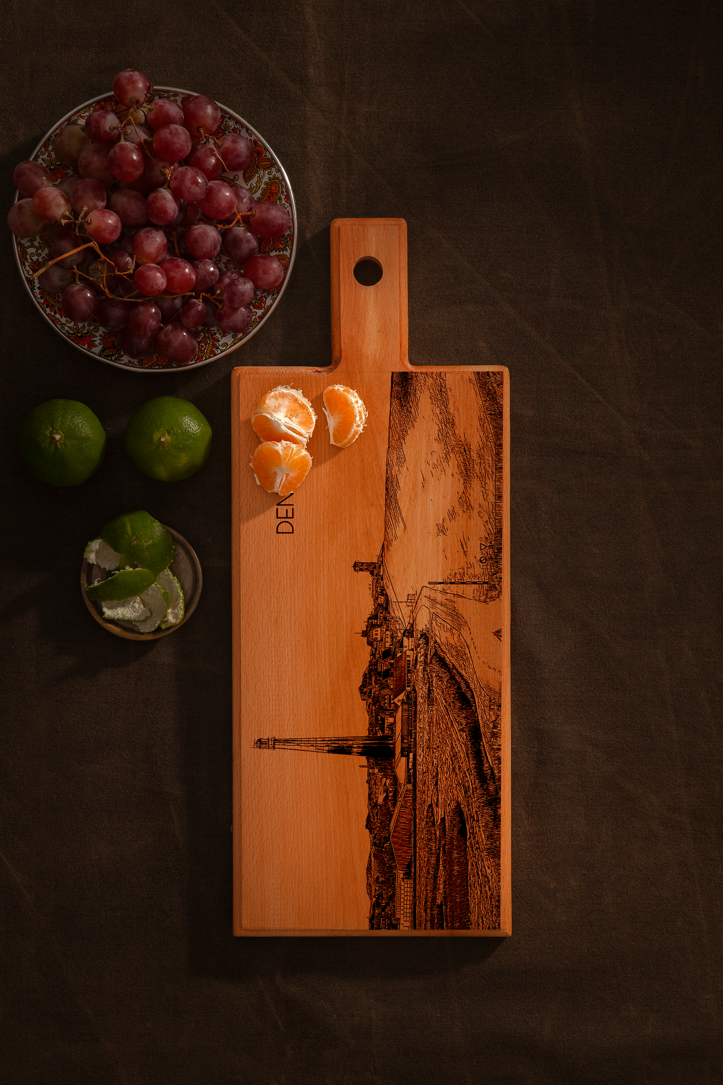 Handmade Den Helder Engraved Serving Board - Beech Wood