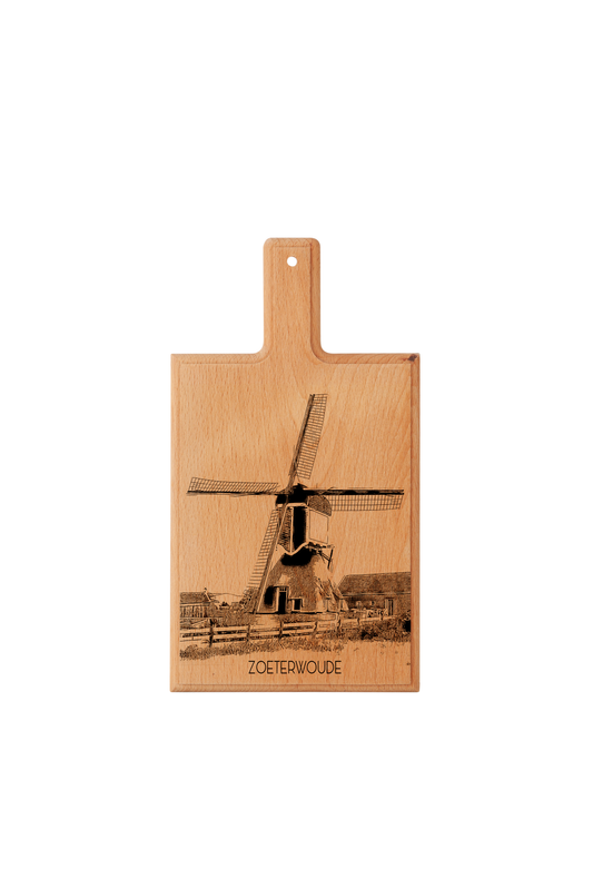 Handmade Zoeterwoude Molen Engraved Cheese Board - Beech Wood
