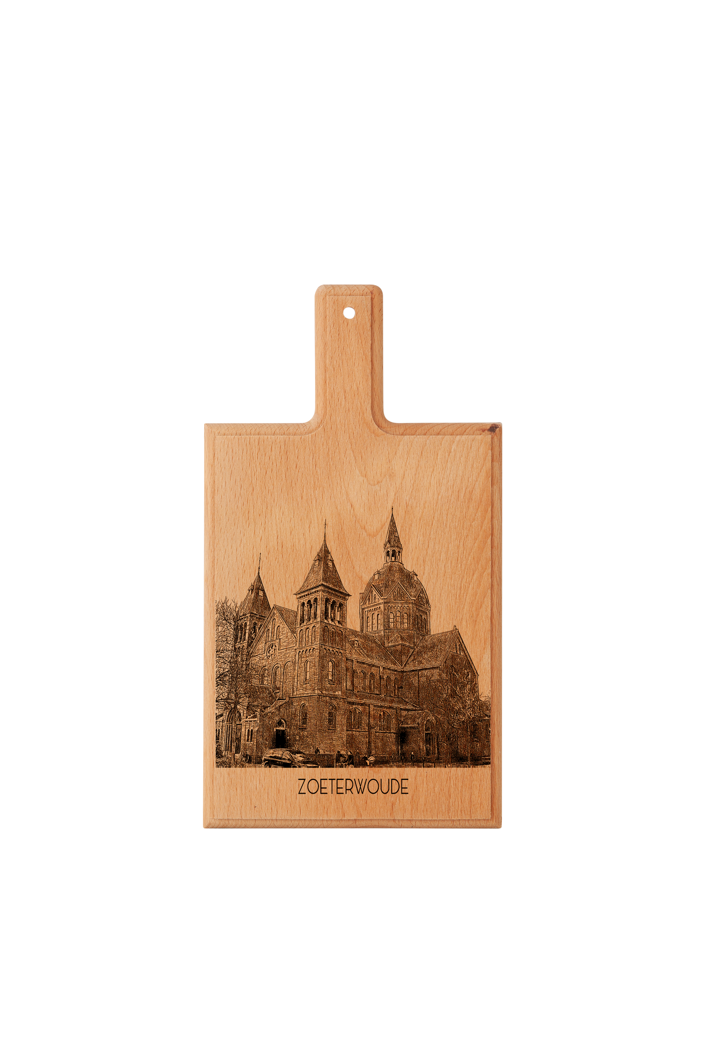 Handmade Zoeterwoude Goede Herderkerk Engraved Cheese Board - Beech Wood