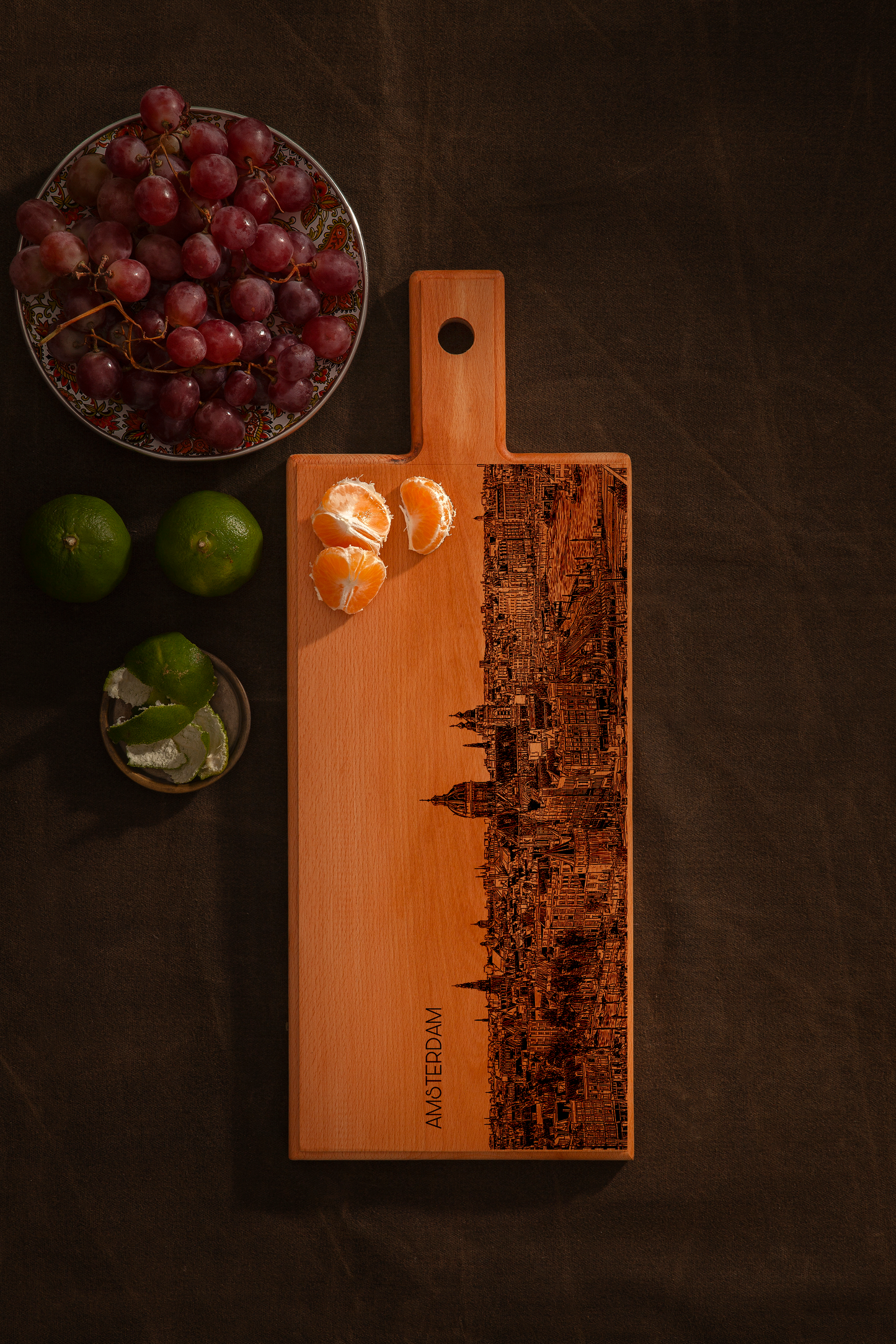 Handmade Amsterdam Skyline Engraved Serving Board - Beech Wood