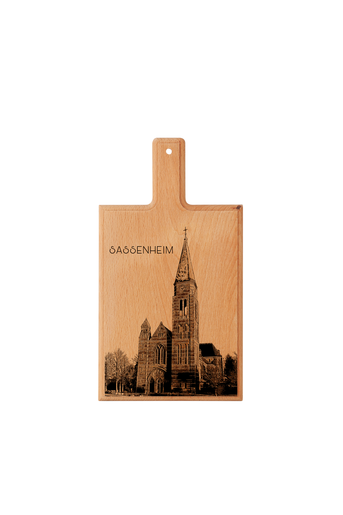 Handmade Sassenheim Sint-Pancratiuskerk Engraved Cheese Board - Beech Wood
