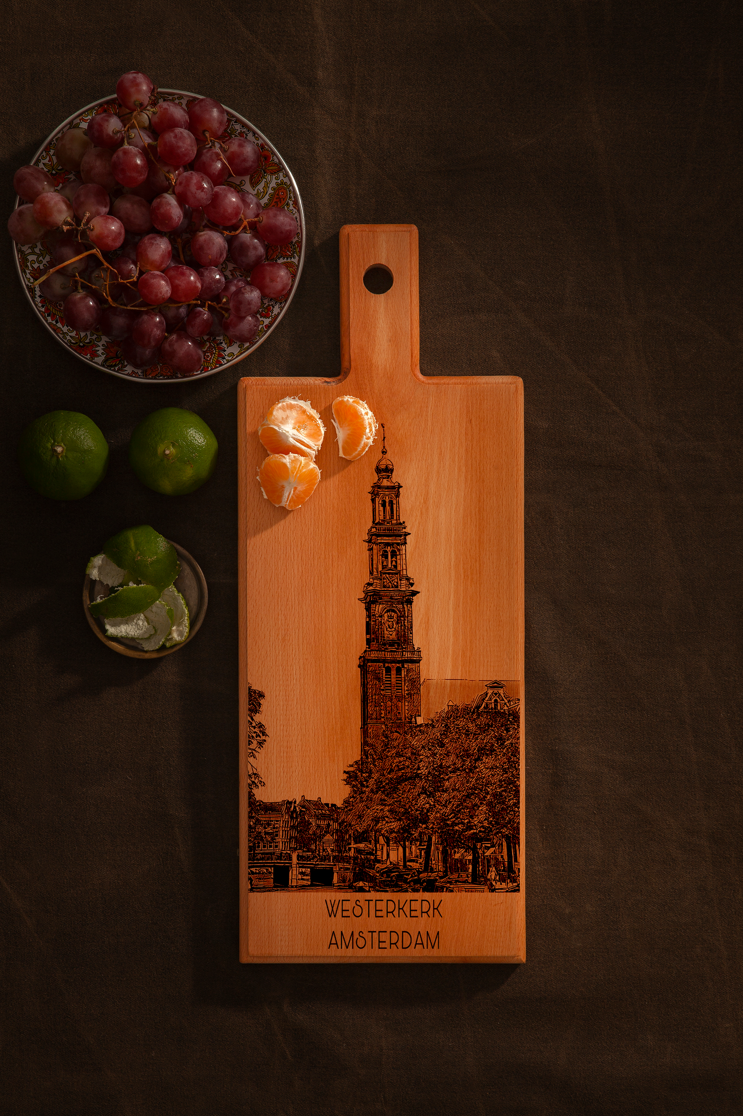 Handmade Amsterdam Westerkerk Engraved Serving Board - Beech Wood