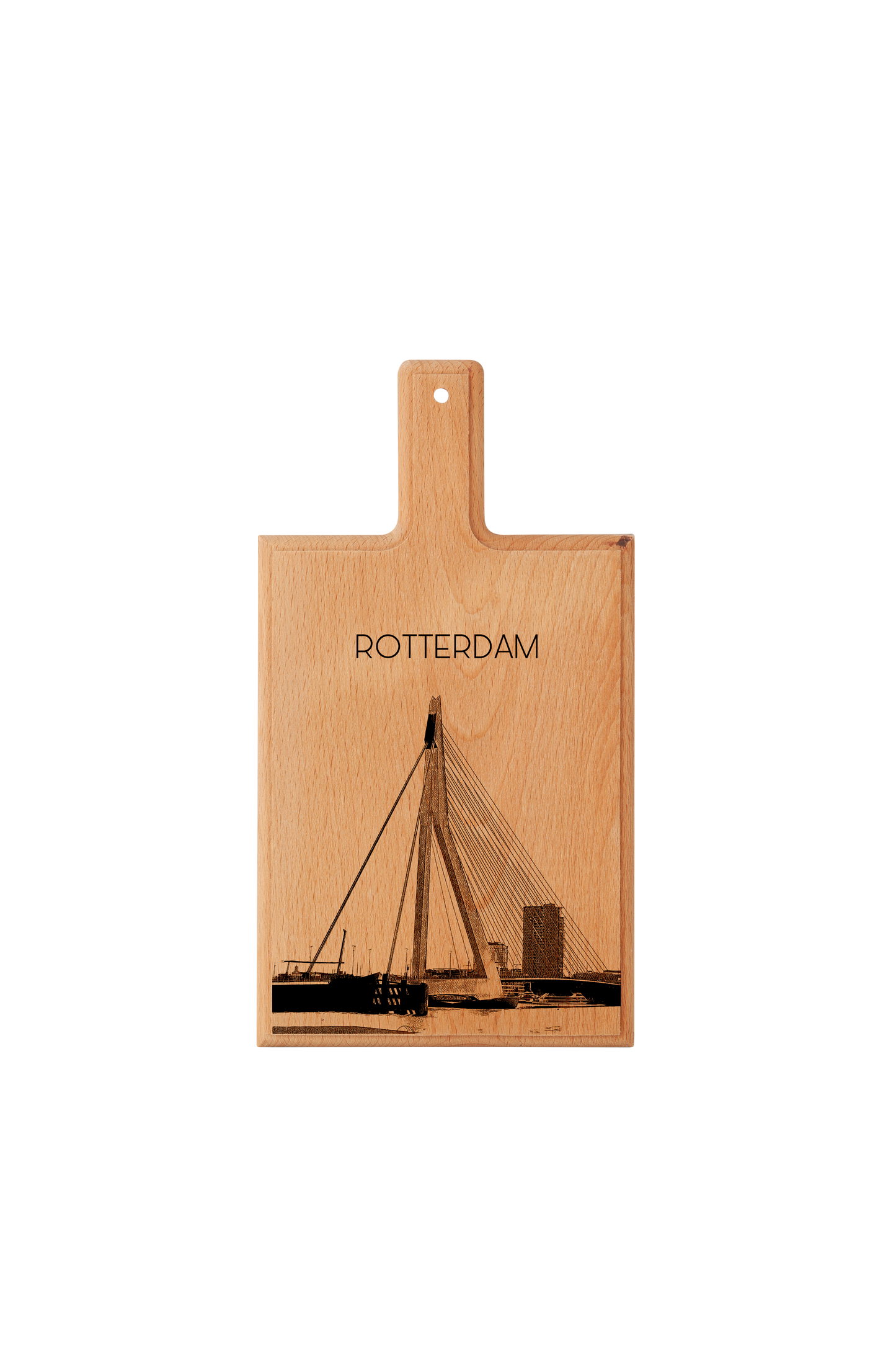 Handmade Rotterdam Erasmusbrug Engraved Cheese Board - Beech Wood