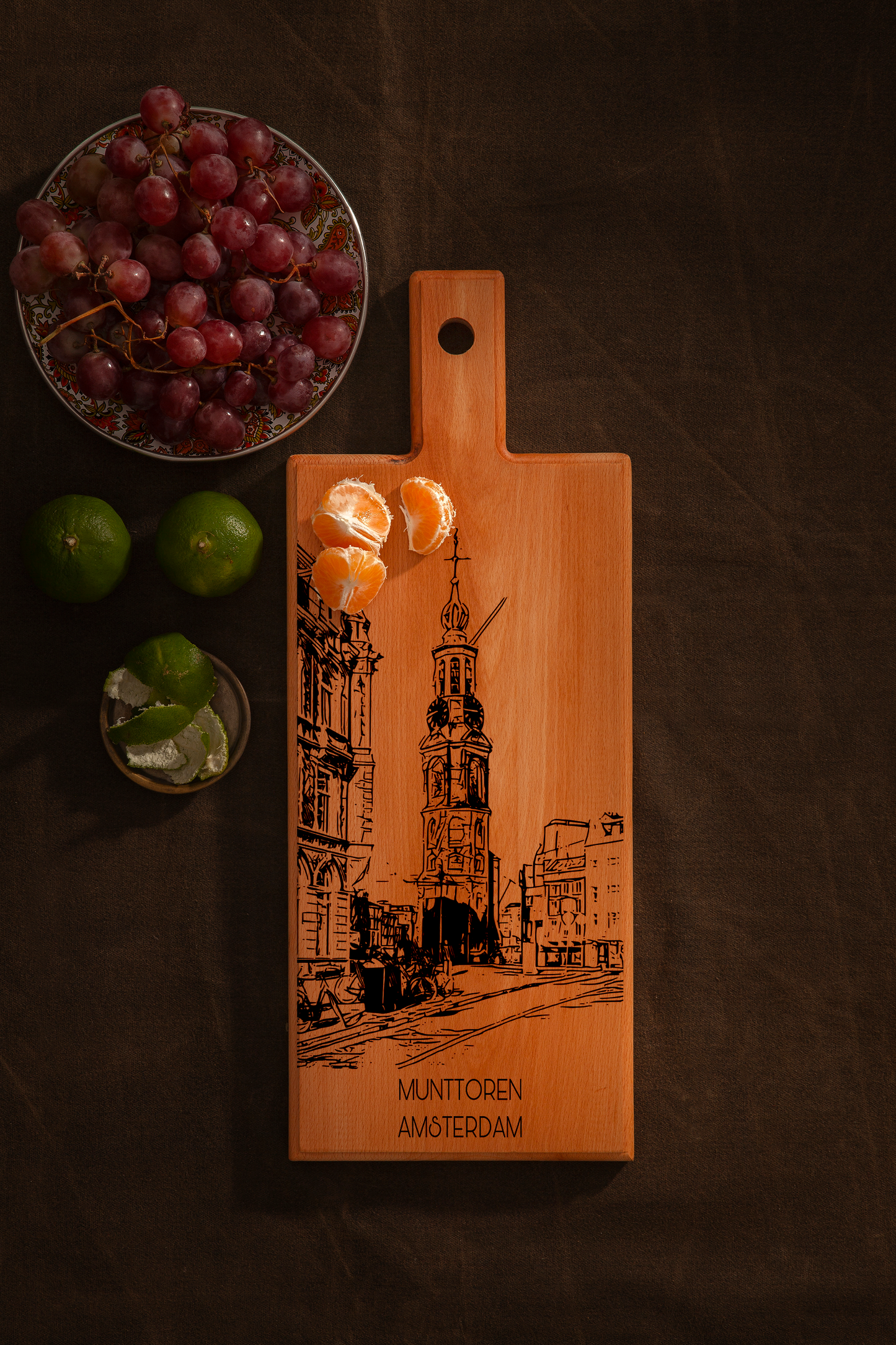 Handmade Amsterdam Muntplein Engraved Serving Board - Beech Wood