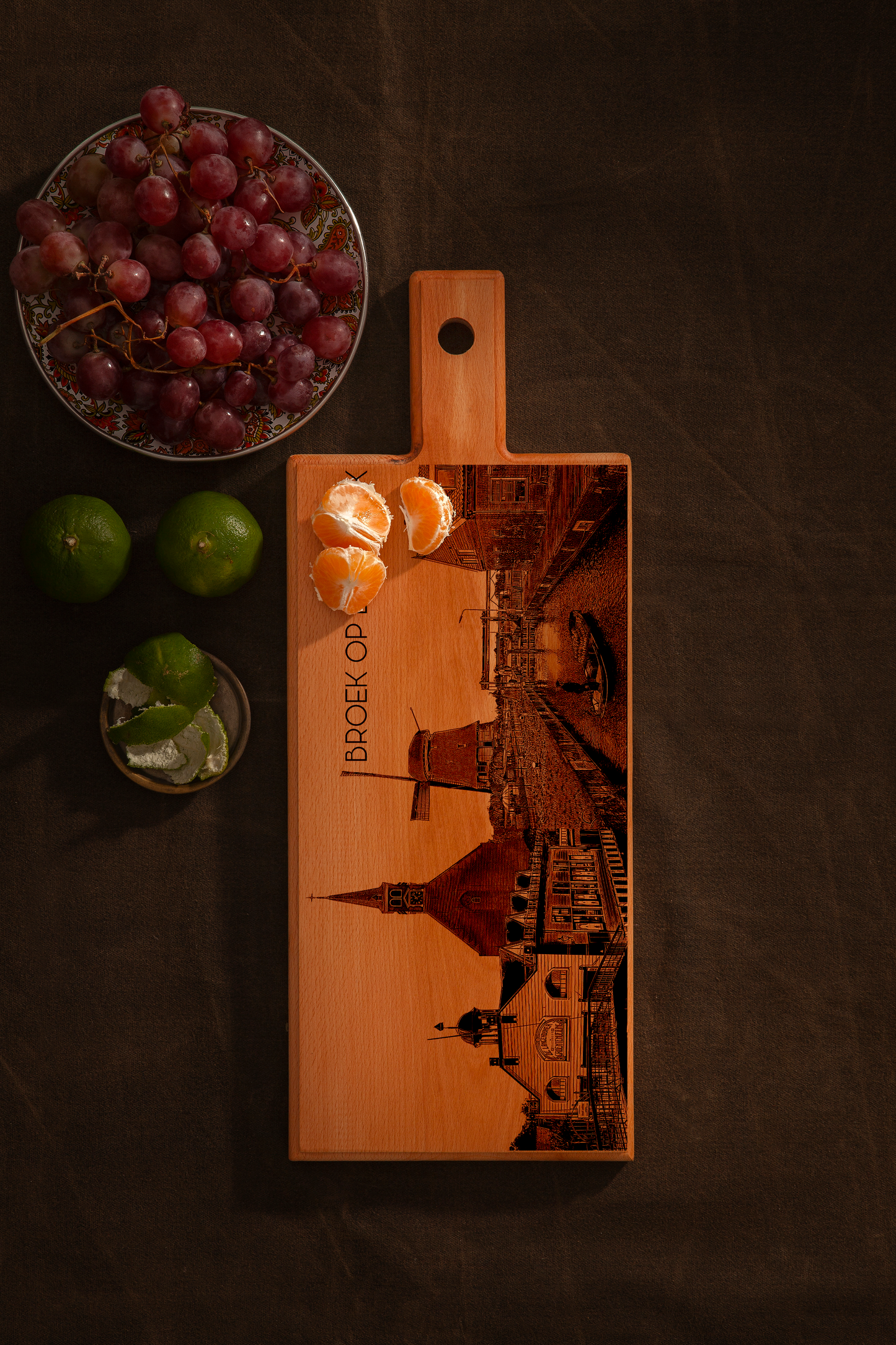 Handmade Broek op Langedijk Skyline Engraved Serving Board - Beech Wood