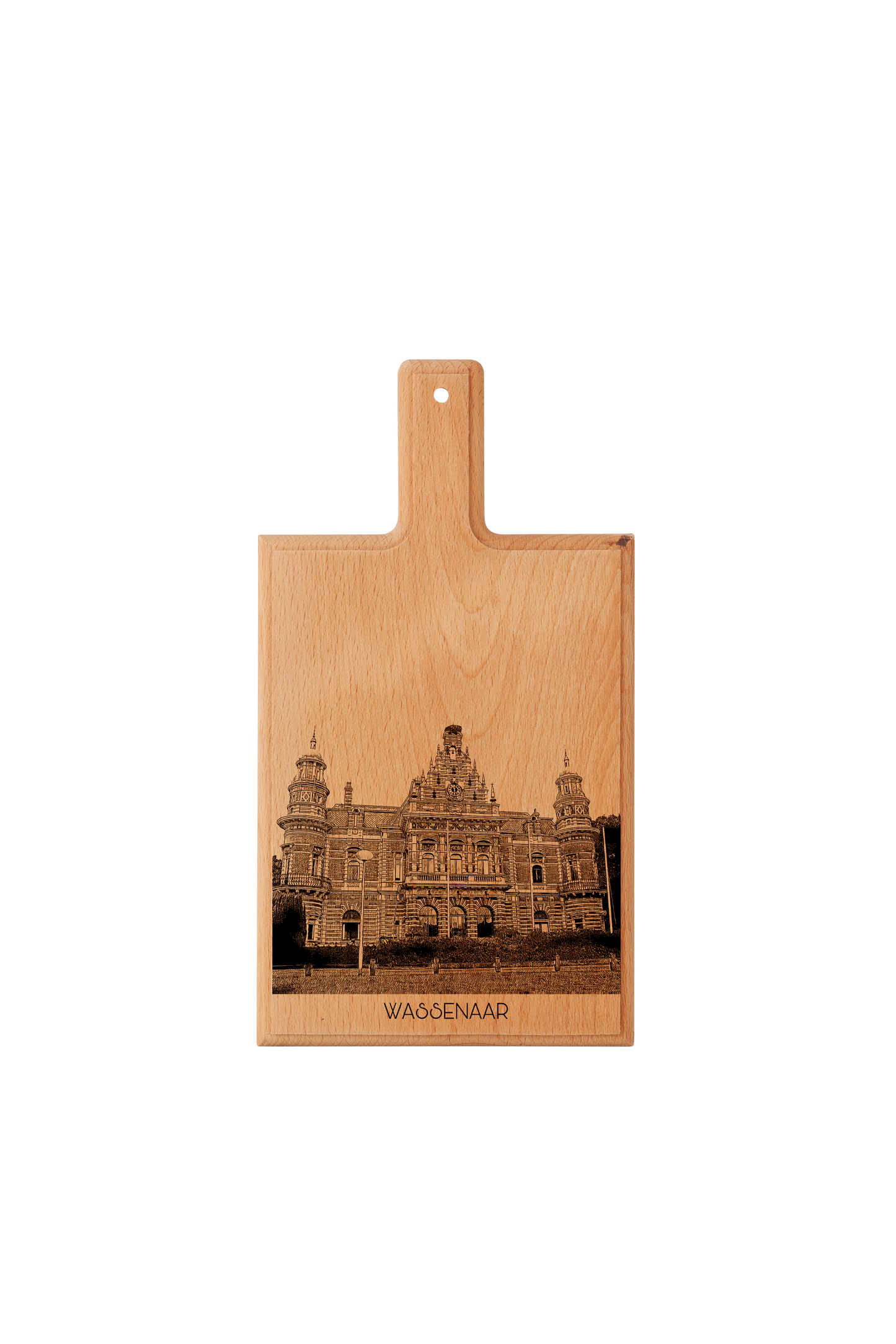 Handmade Wassenaar Kasteel Engraved Cheese Board - Beech Wood