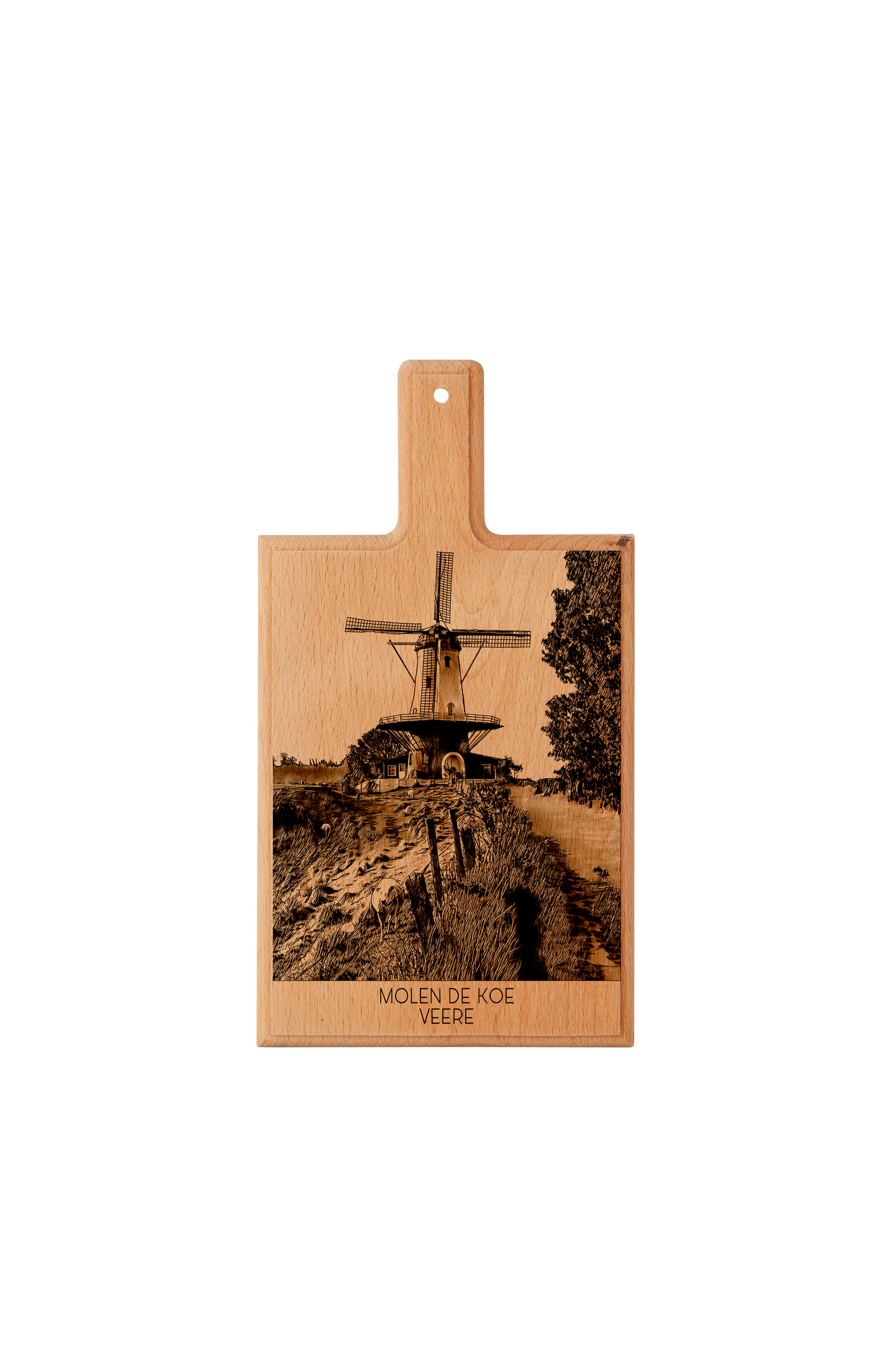 Handmade Veere Molen De Koe Engraved Cheese Board - Beech Wood