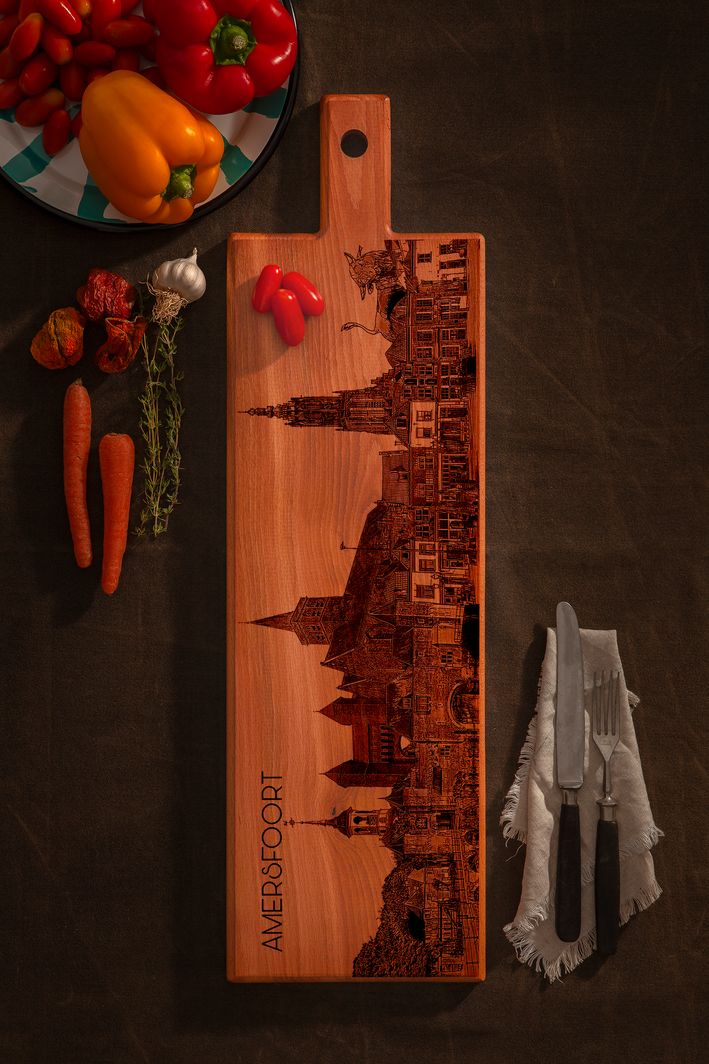 Handmade Amersfoort Skyline Engraved Large Serving Board - Beech Wood