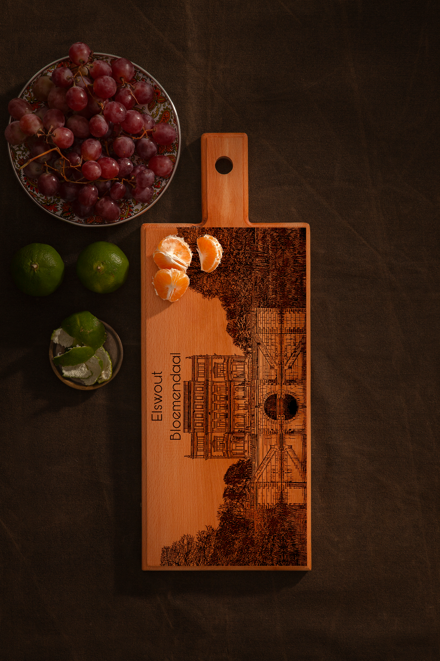 Handmade Bloemendaal Elswout Engraved Serving Board - Beech Wood