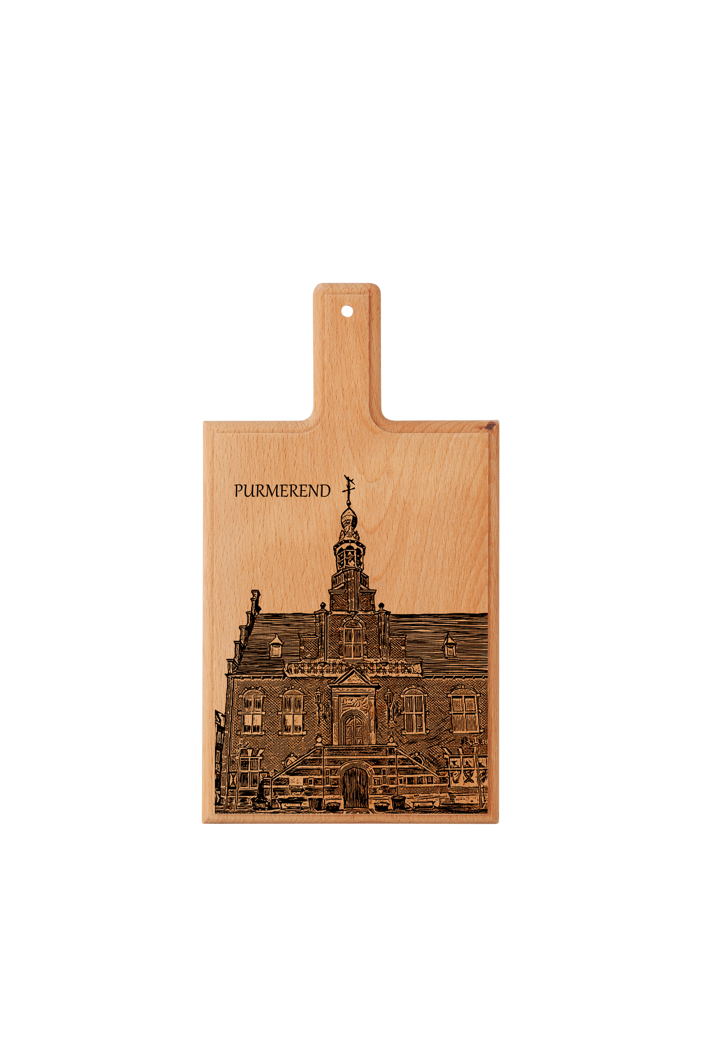 Handmade Purmerend Stadhuis Engraved Cheese Board - Beech Wood