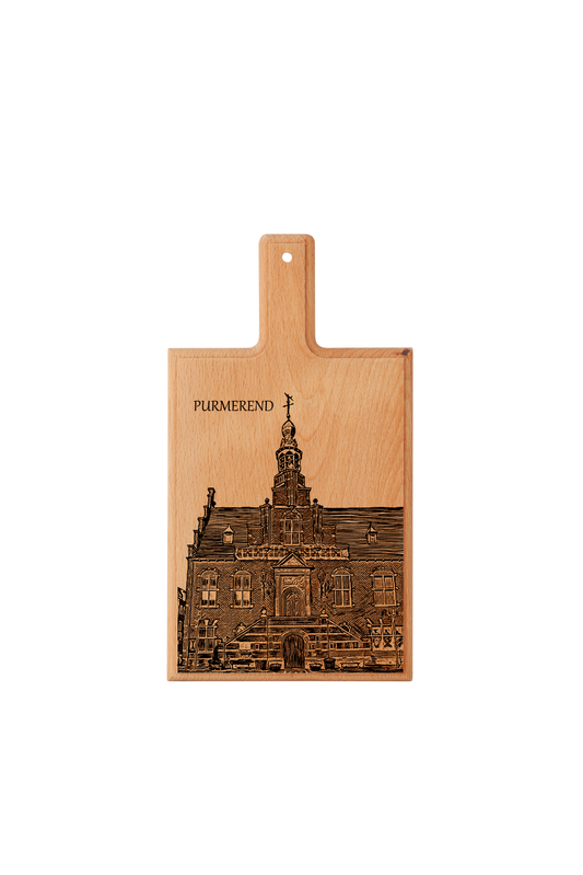 Handmade Purmerend Stadhuis Engraved Cheese Board - Beech Wood