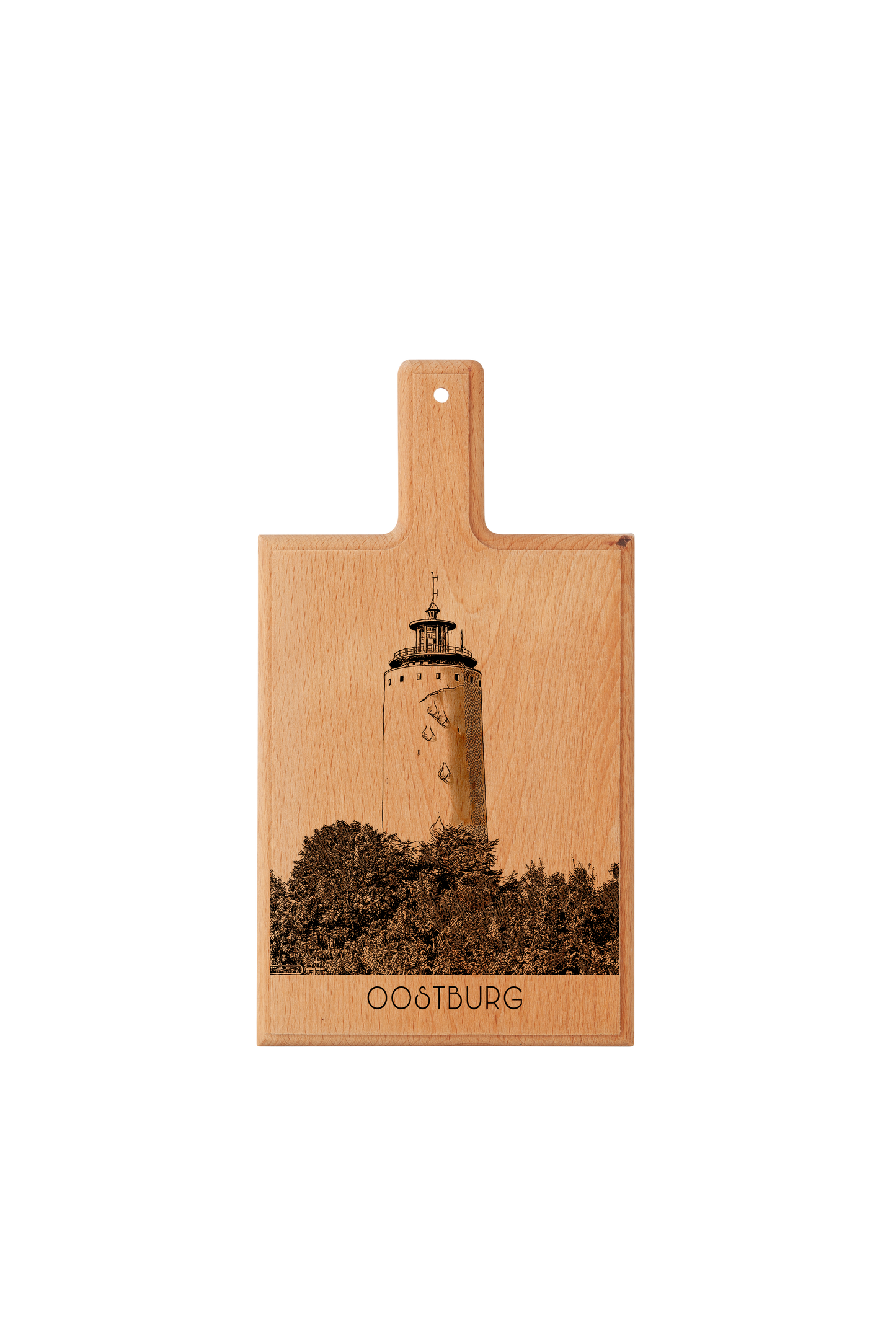 Handmade Oostburg Watertoren Engraved Cheese Board - Beech Wood