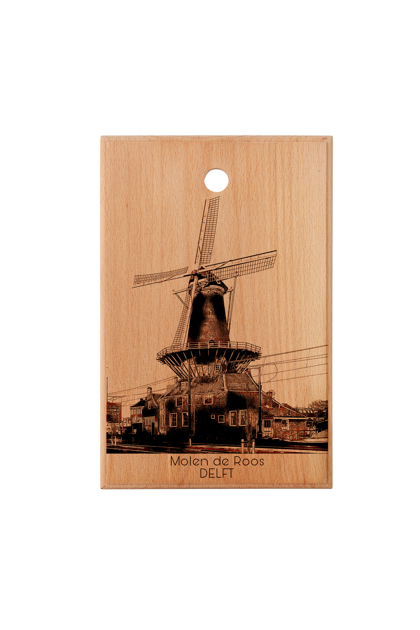 Handmade Molen De Roos Delft Engraved Cutting Board in Beech Wood