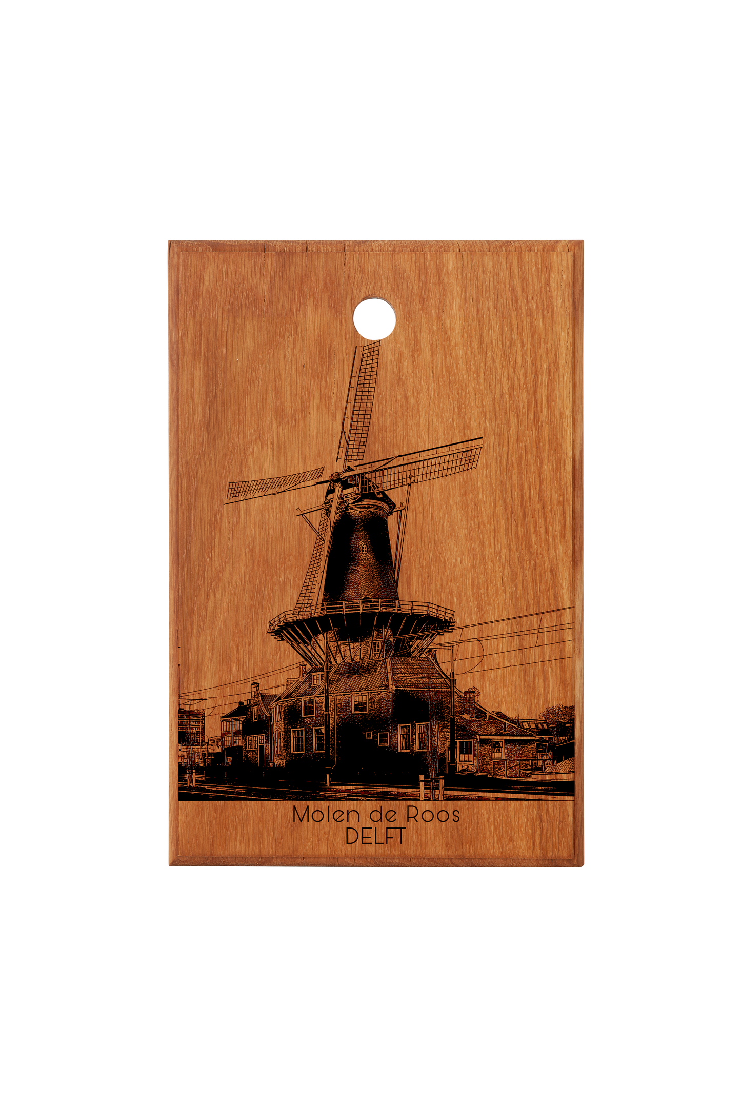 Oak Wood Variant of Handmade Molen De Roos Delft Engraved Cutting Board