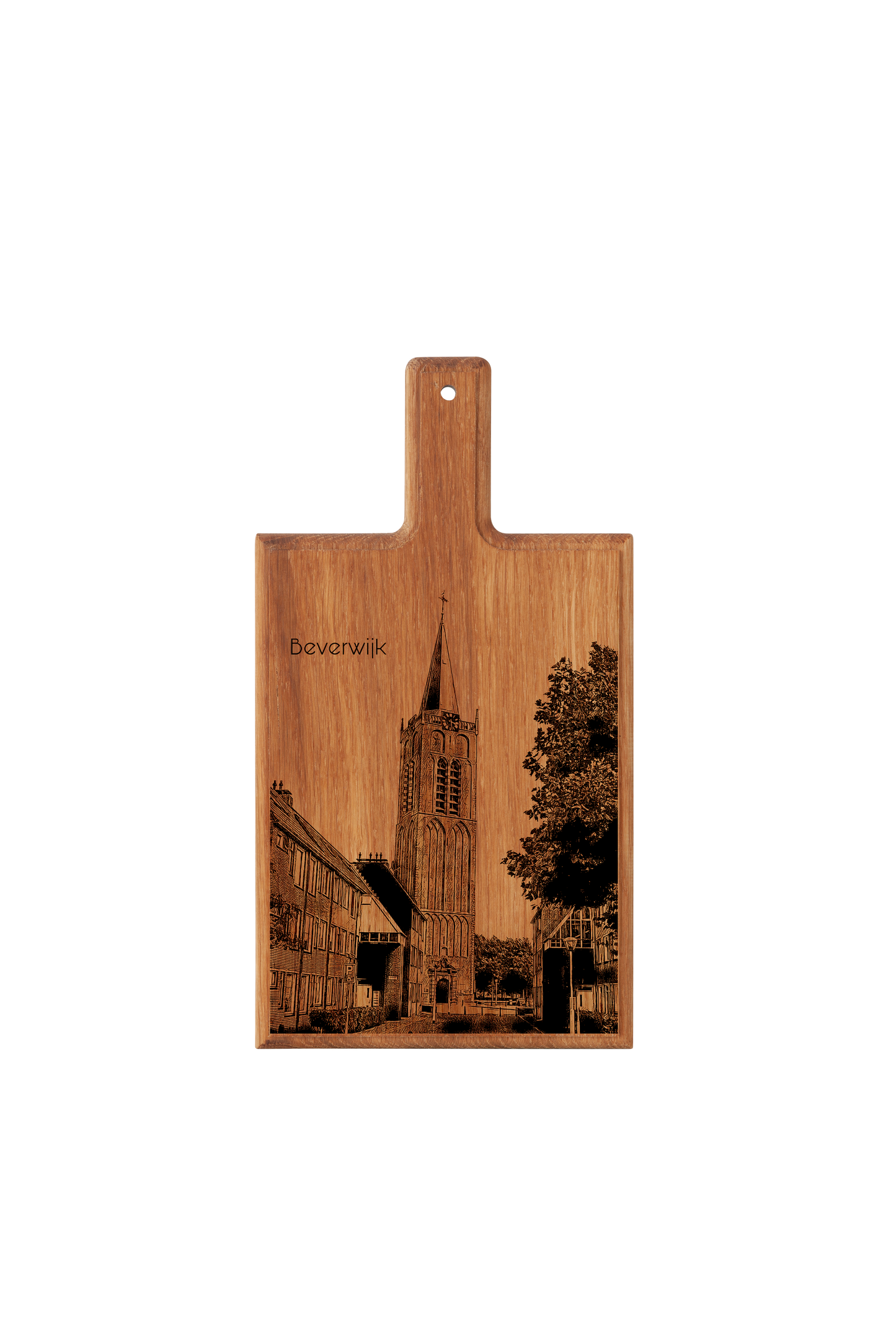 Handmade Beverwijk Wijkertoren Engraved Cheese Board - Beech Wood