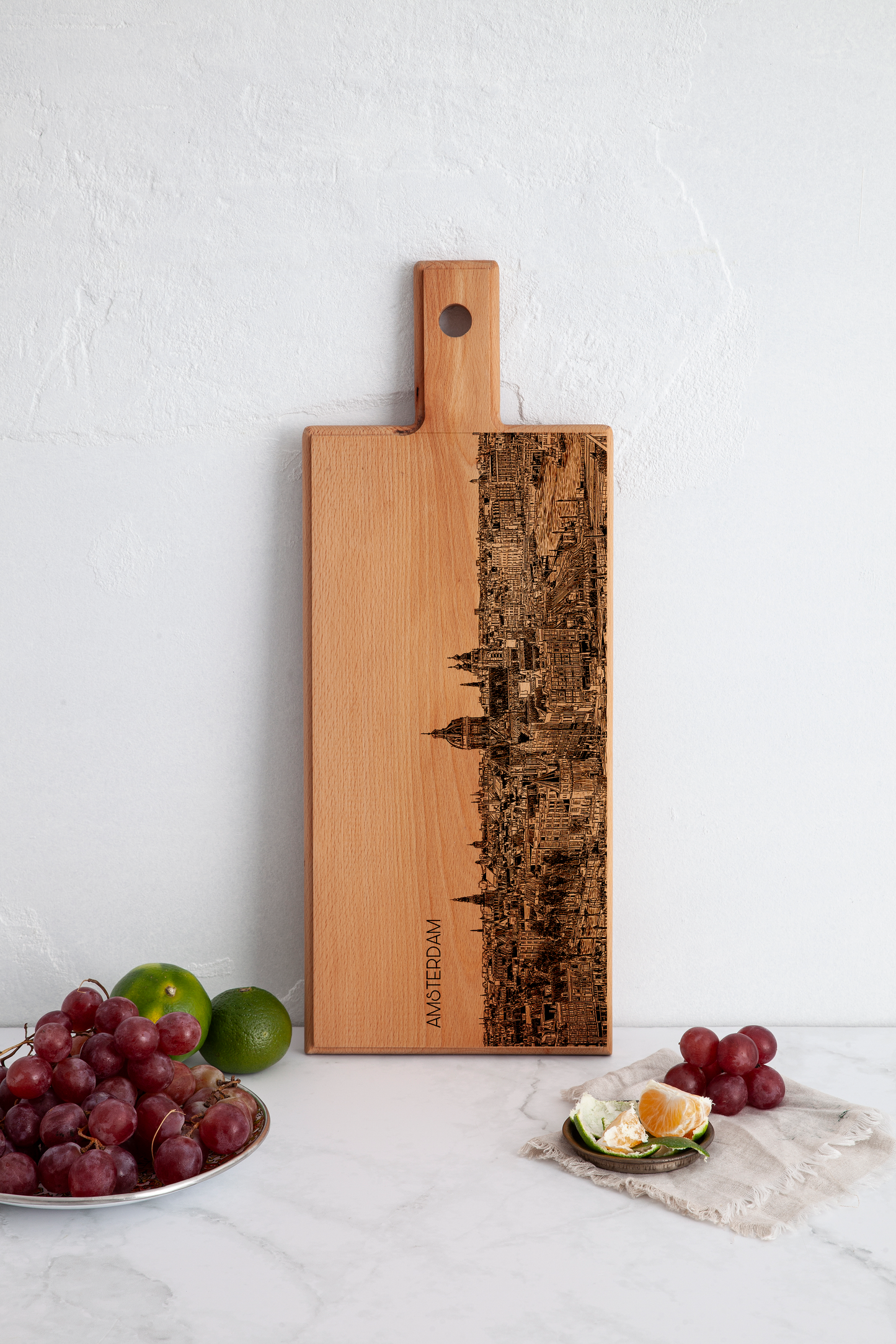Handmade Amsterdam Skyline Engraved Serving Board - Beech Wood