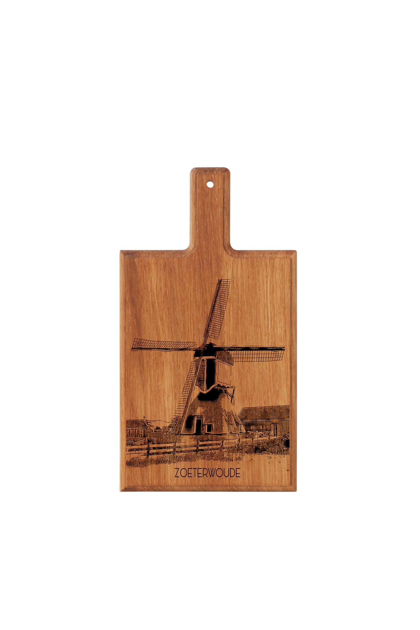Handmade Zoeterwoude Molen Engraved Cheese Board - Beech Wood