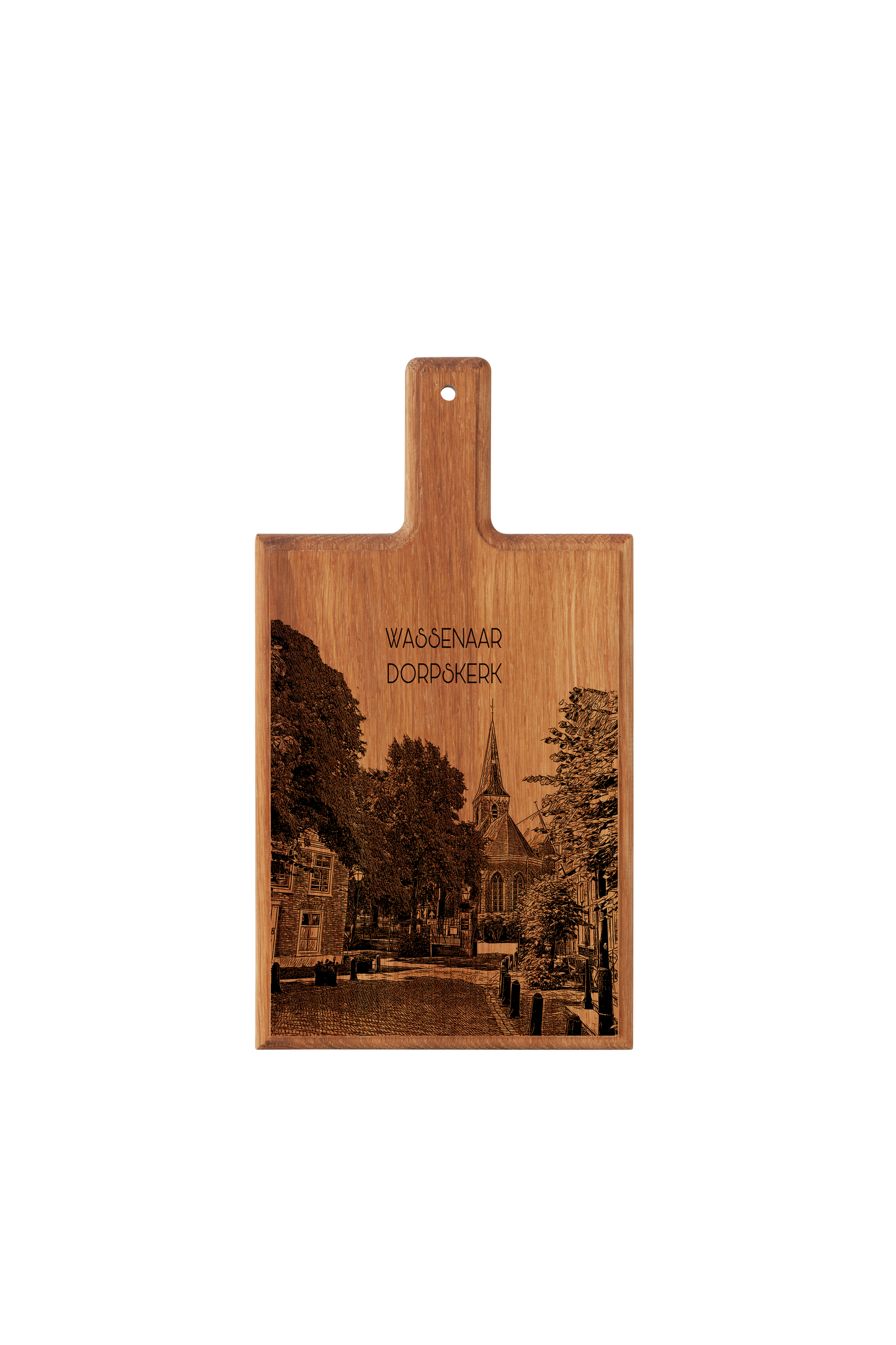 Handmade Wassenaar Dorpskerk Engraved Cheese Board - Beech Wood