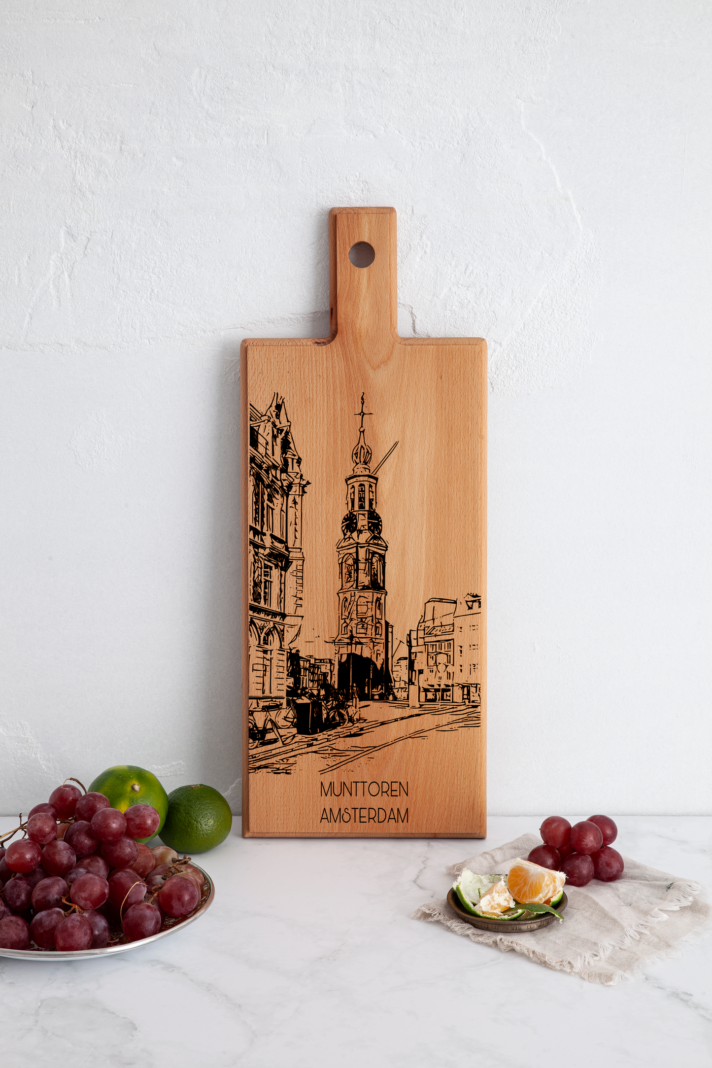 Handmade Amsterdam Muntplein Engraved Serving Board - Beech Wood