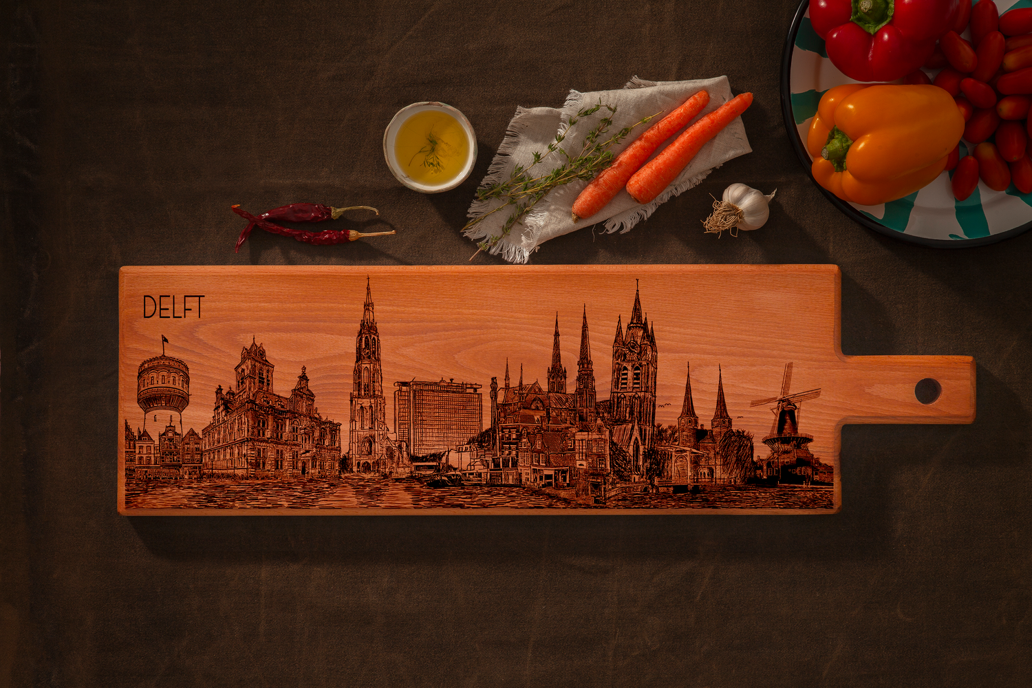 Delft, skyline, long serving board, antimicrobial