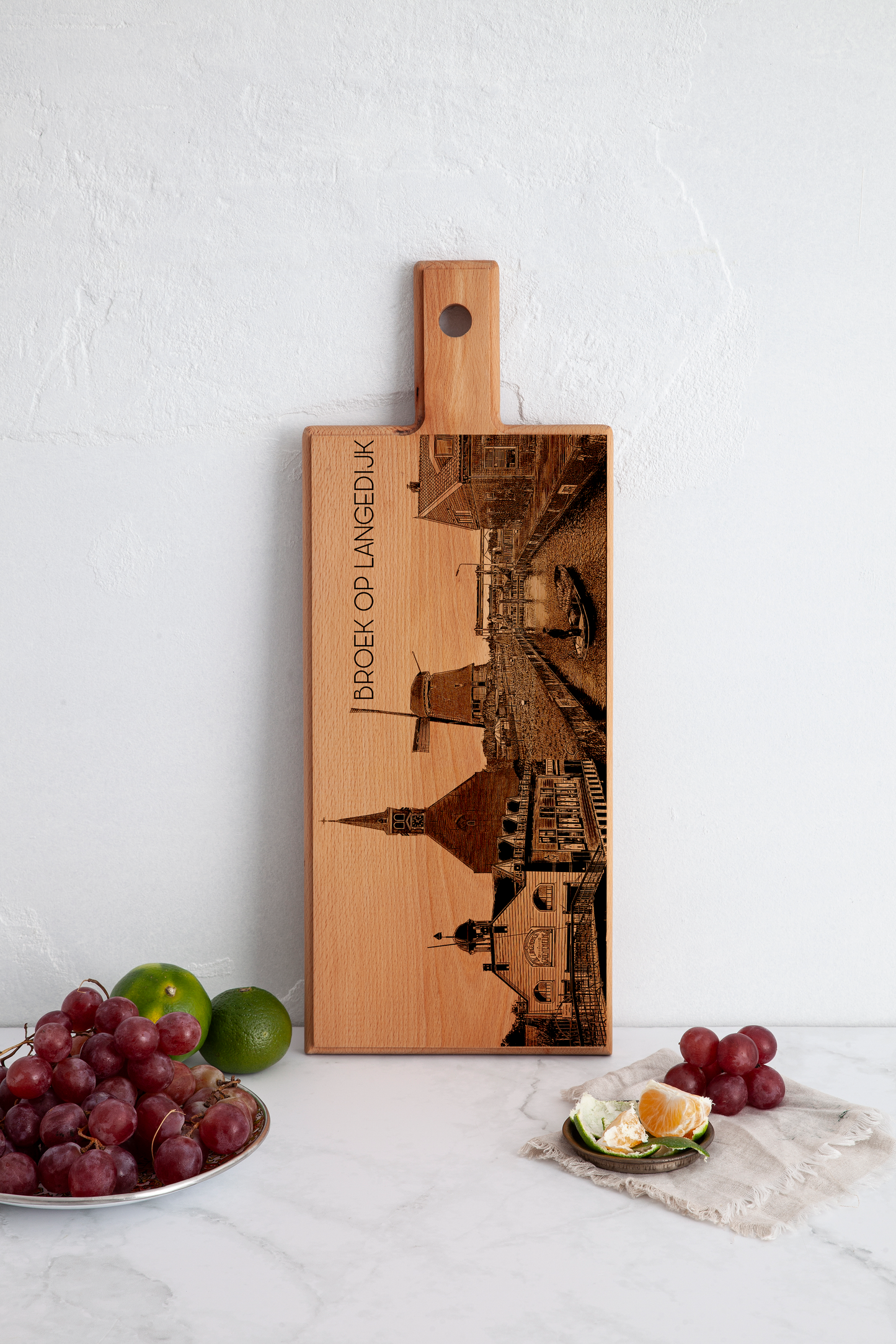 Handmade Broek op Langedijk Skyline Engraved Serving Board - Beech Wood