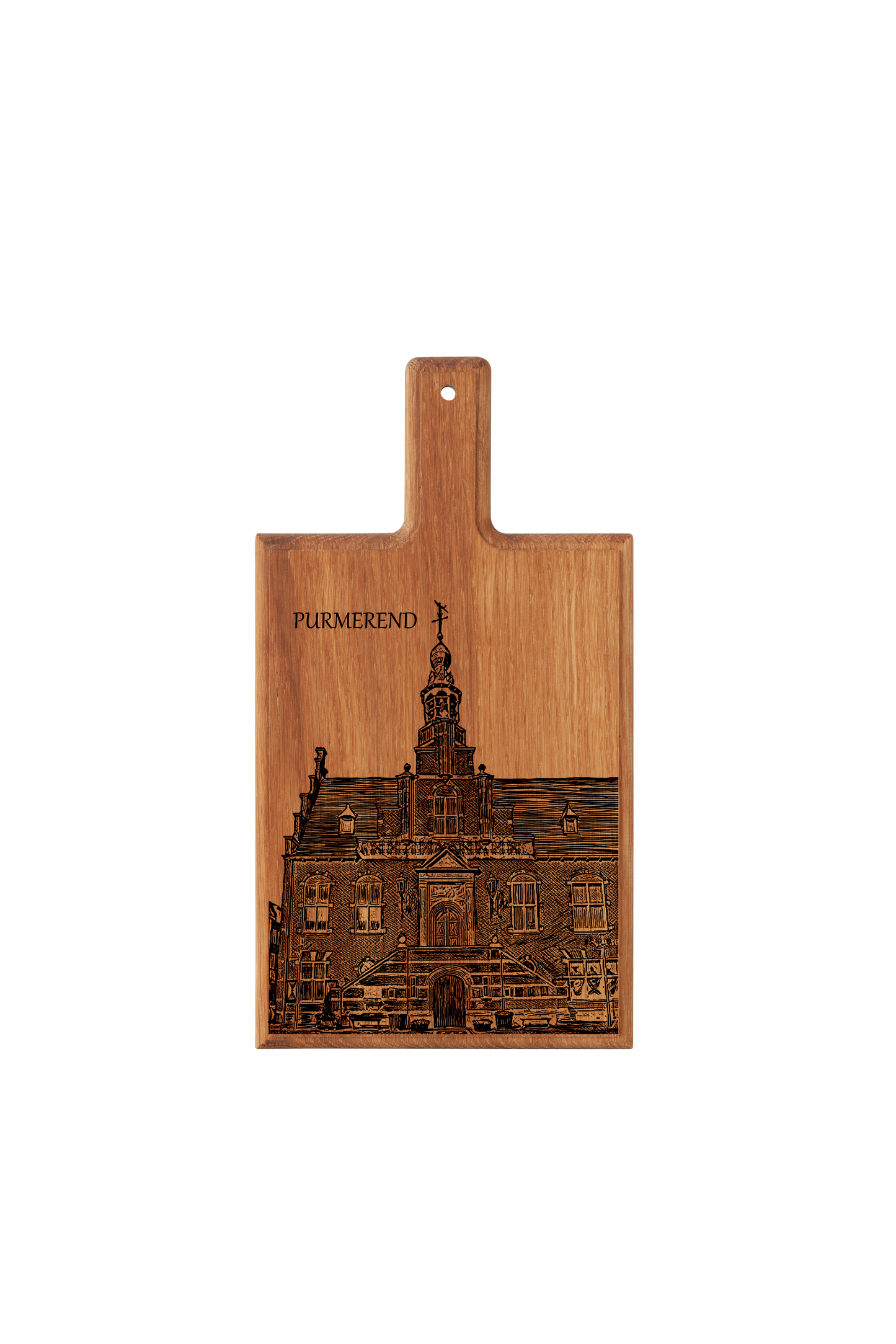Handmade Purmerend Stadhuis Engraved Cheese Board - Beech Wood