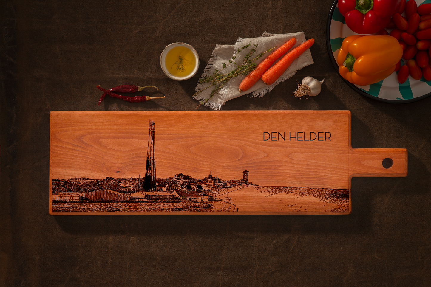 Handmade Den Helder Engraved Large Serving Board - Beech Wood