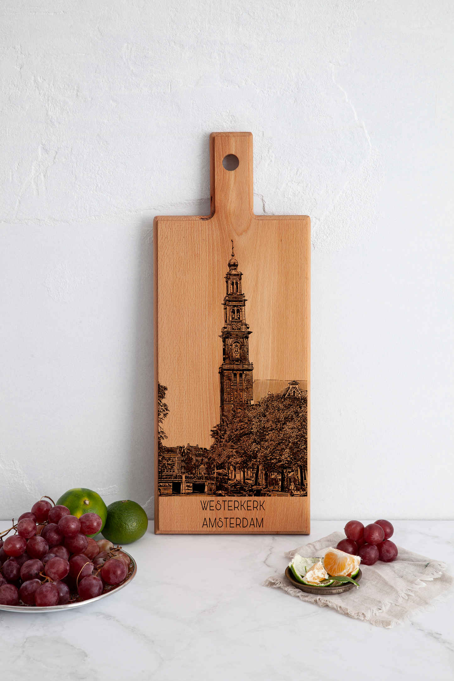 Handmade Amsterdam Westerkerk Engraved Serving Board - Beech Wood