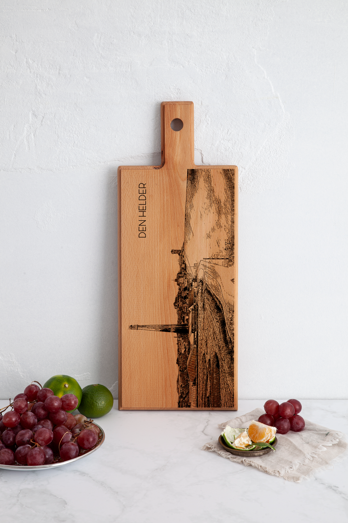 Handmade Den Helder Engraved Serving Board - Beech Wood