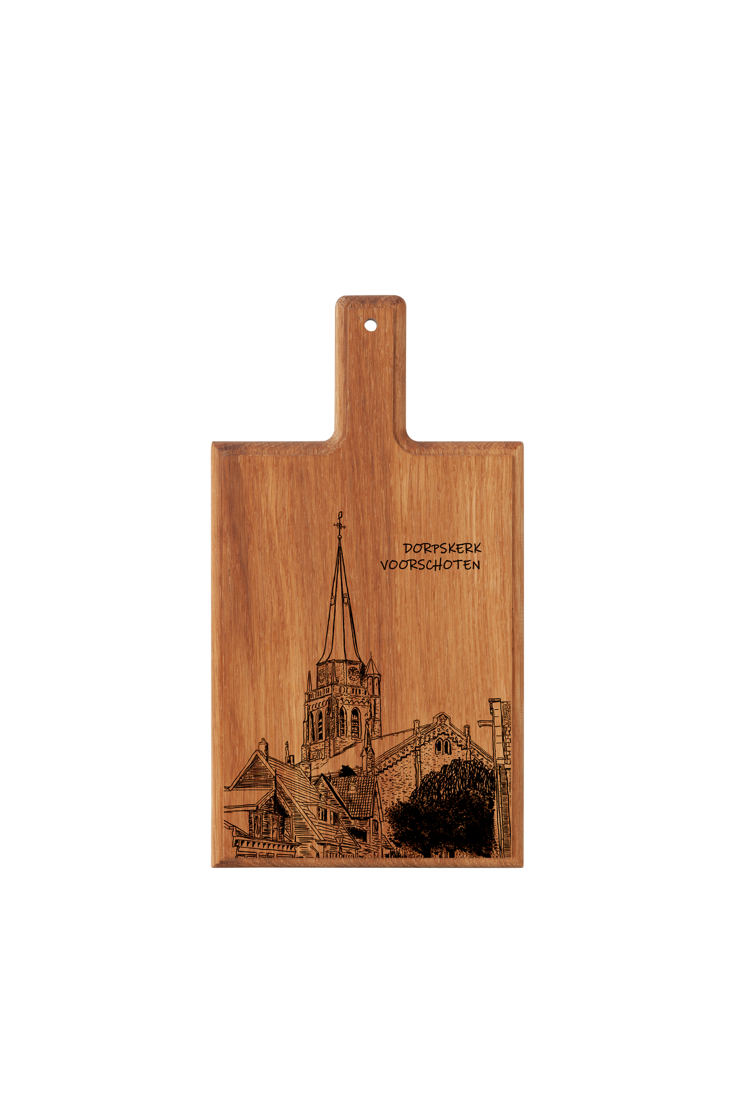 Handmade Voorschoten Dorpskerk Engraved Cheese Board - Beech Wood