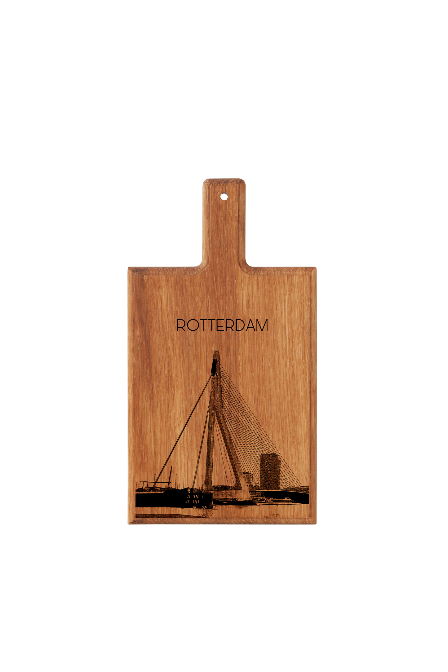 Handmade Rotterdam Erasmusbrug Engraved Cheese Board - Beech Wood