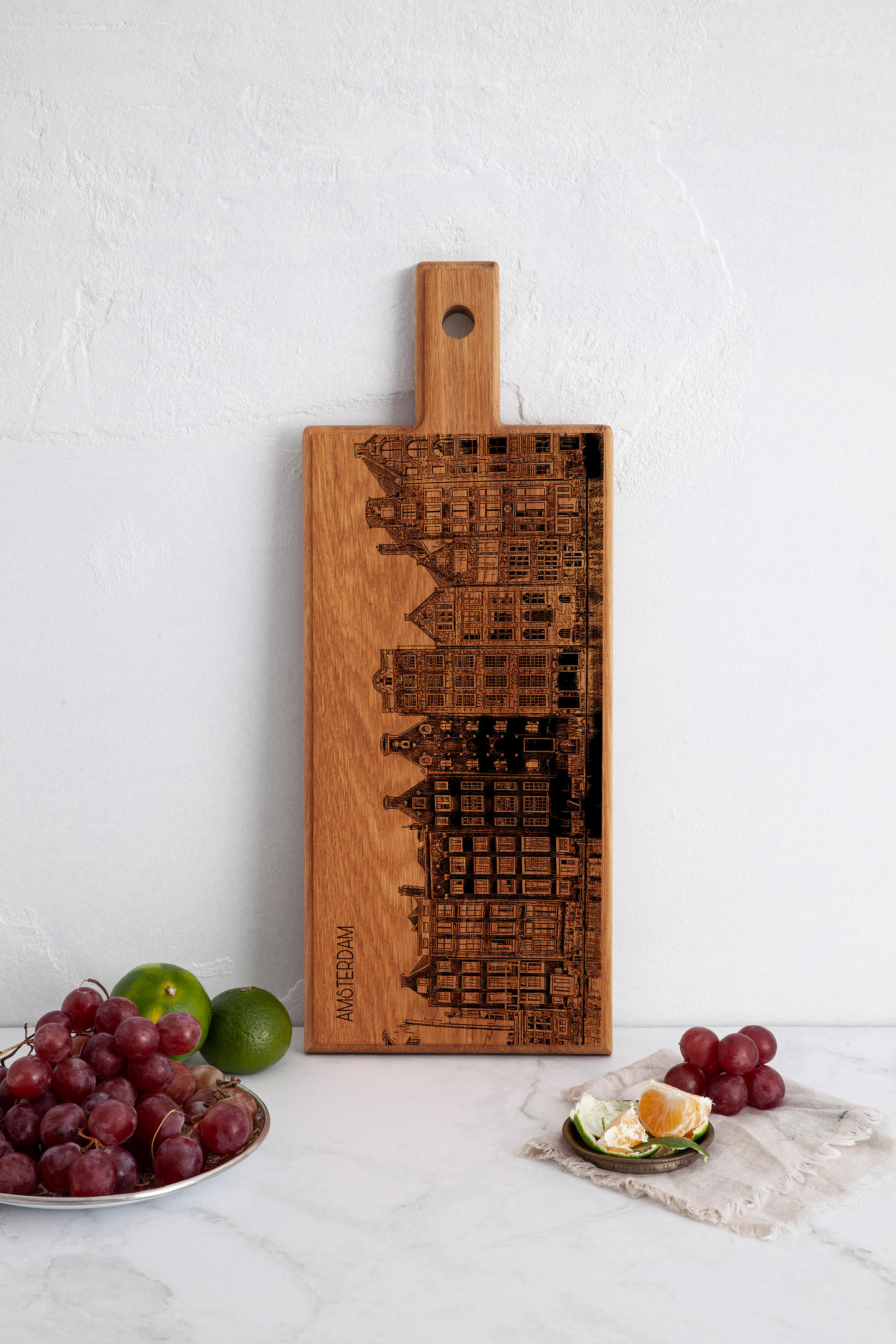 Handmade Amsterdam Dancing Houses Engraved Serving Board - Beech Wood