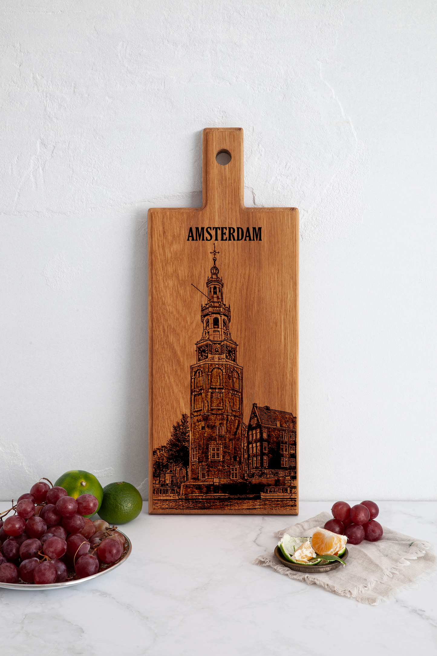 Handmade Amsterdam Montelbaanstoren Engraved Serving Board - Beech Wood