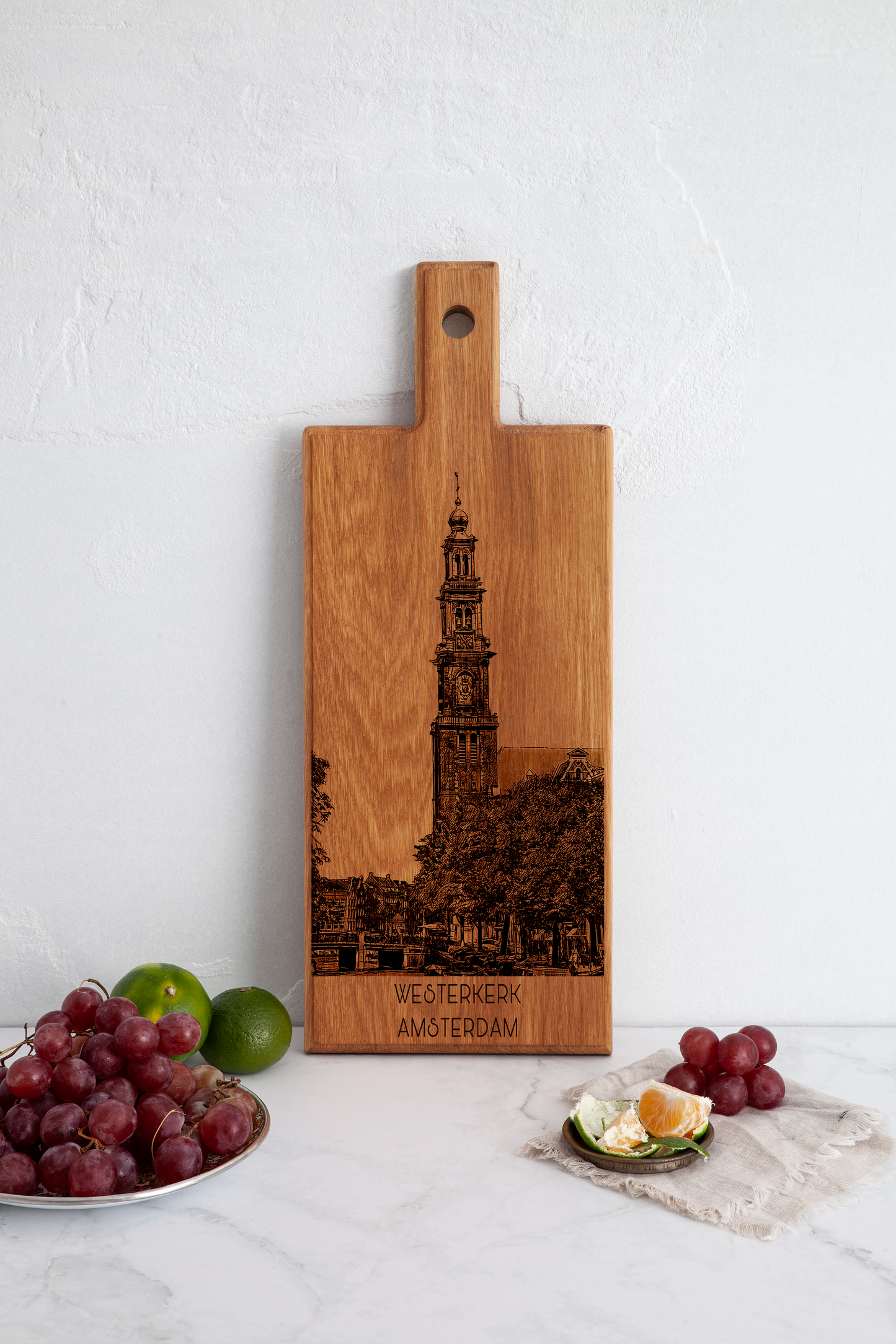 Handmade Amsterdam Westerkerk Engraved Serving Board - Beech Wood