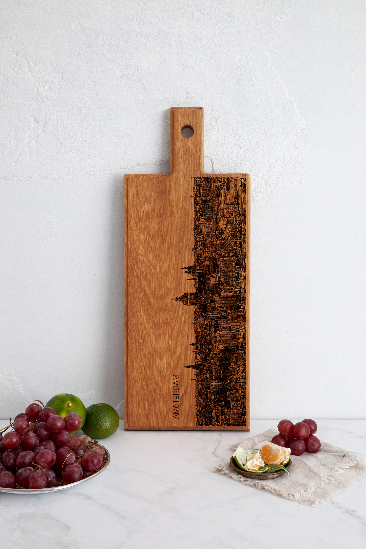 Handmade Amsterdam Skyline Engraved Serving Board - Beech Wood