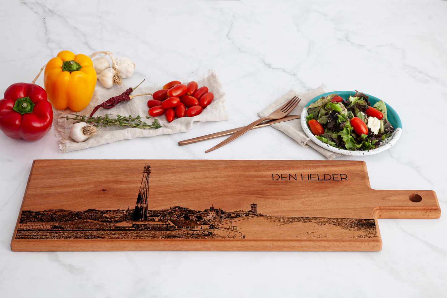 Handmade Den Helder Engraved Large Serving Board - Beech Wood