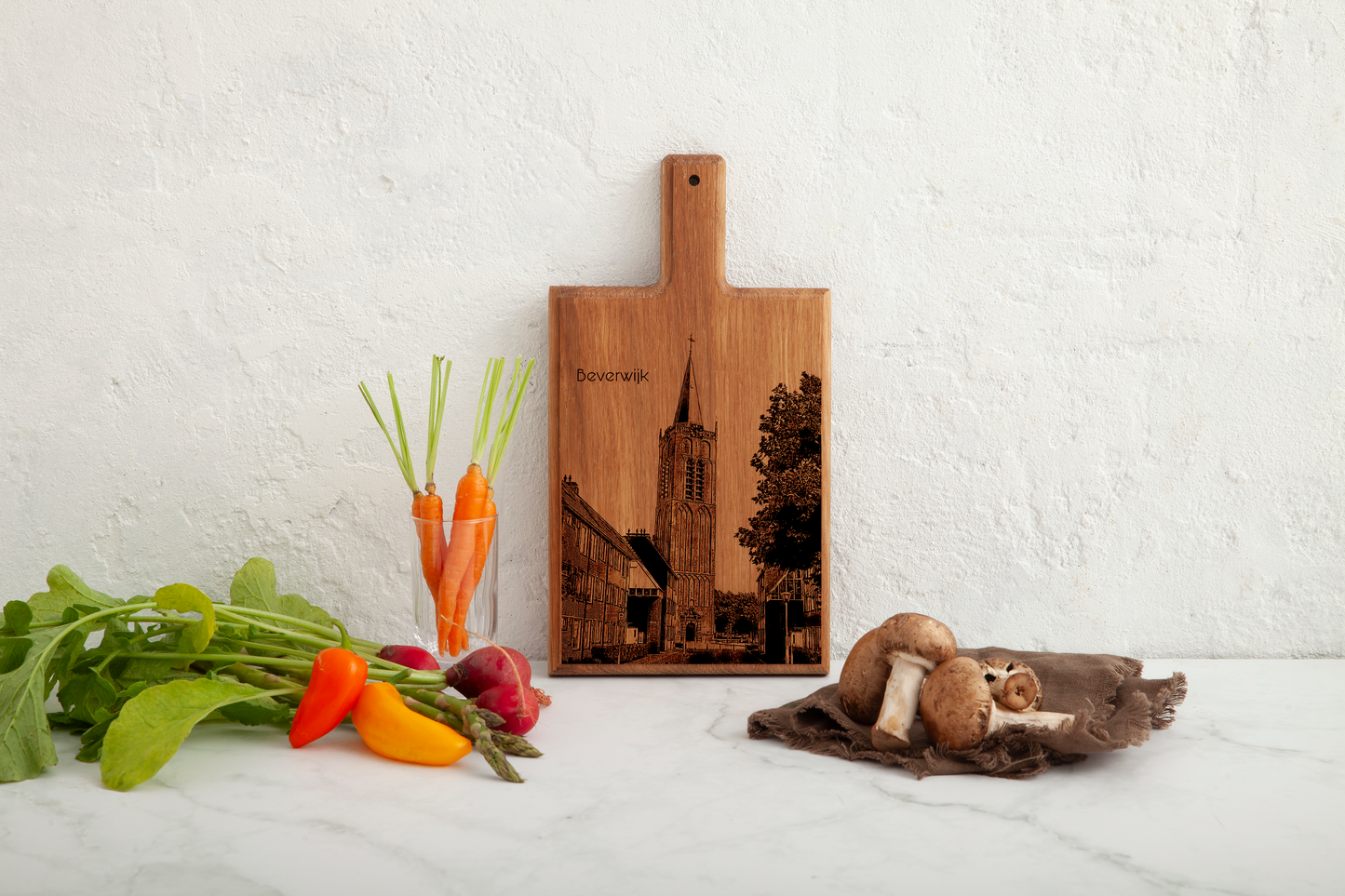 Handmade Beverwijk Wijkertoren Engraved Cheese Board - Beech Wood