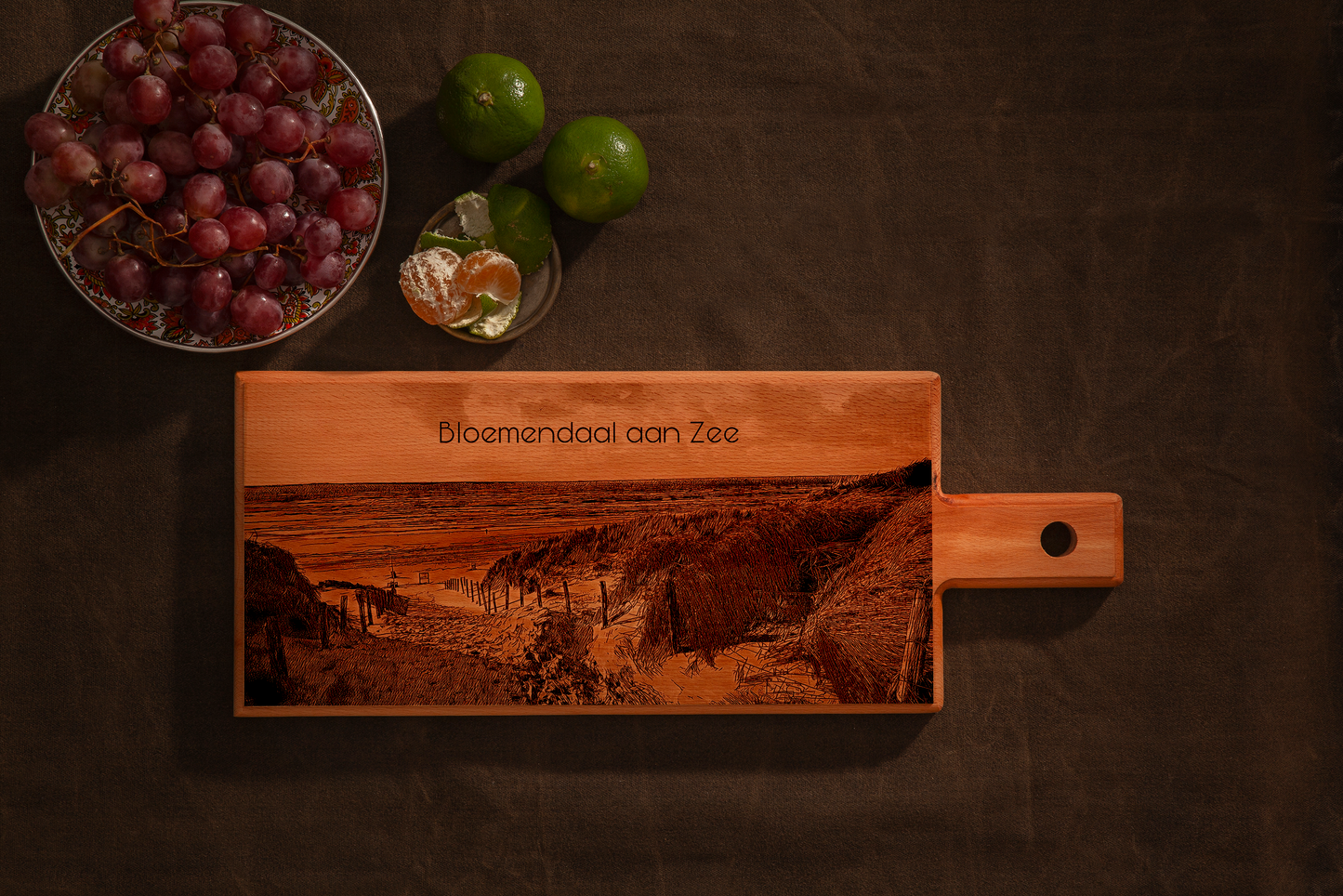 Handmade Bloemendaal aan Zee Engraved Serving Board - Beech Wood