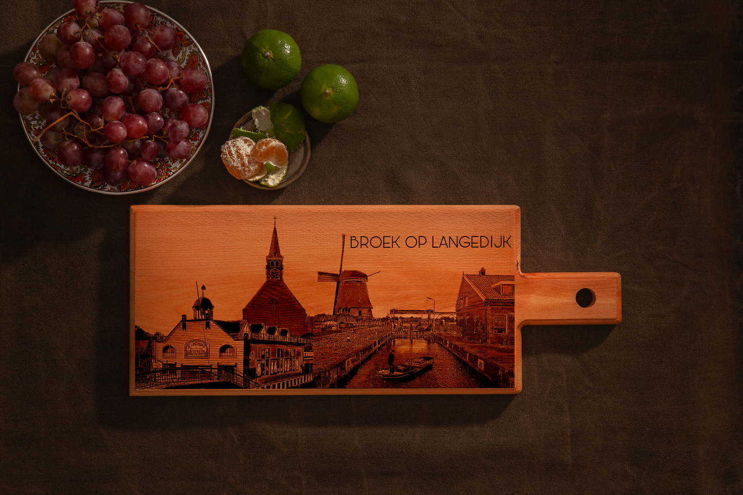 Handmade Broek op Langedijk Skyline Engraved Serving Board - Beech Wood
