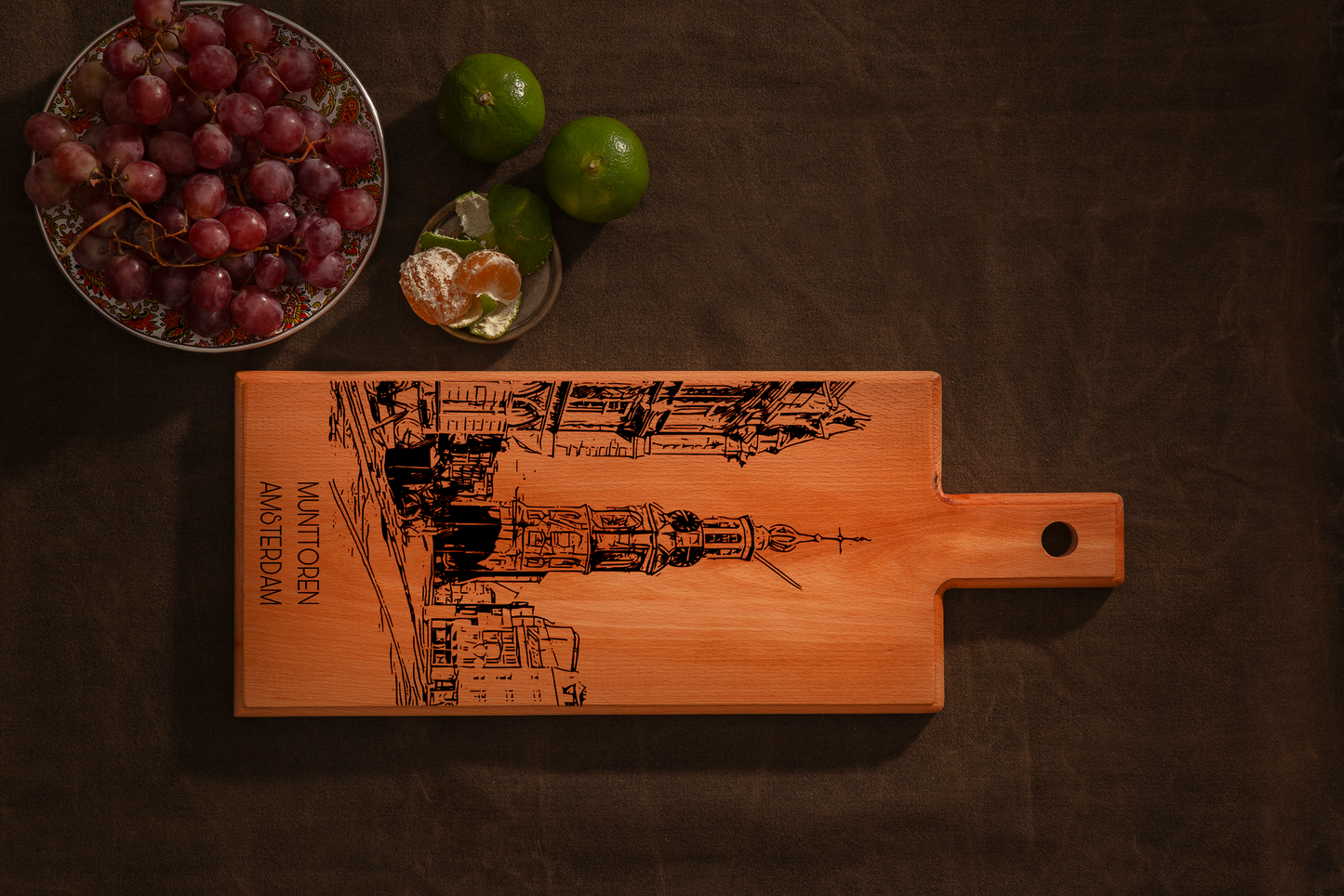 Handmade Amsterdam Muntplein Engraved Serving Board - Beech Wood