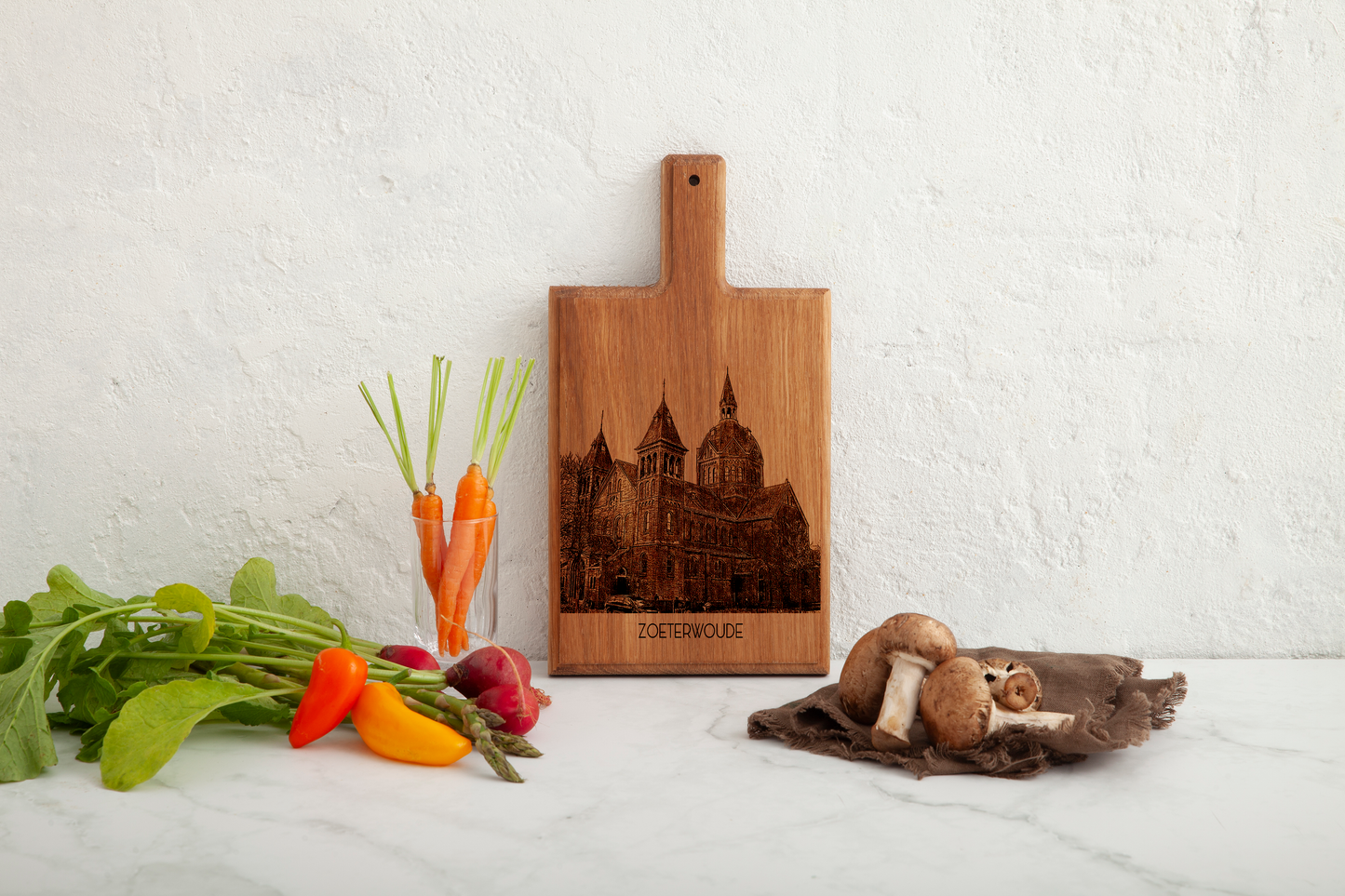 Handmade Zoeterwoude Goede Herderkerk Engraved Cheese Board - Beech Wood