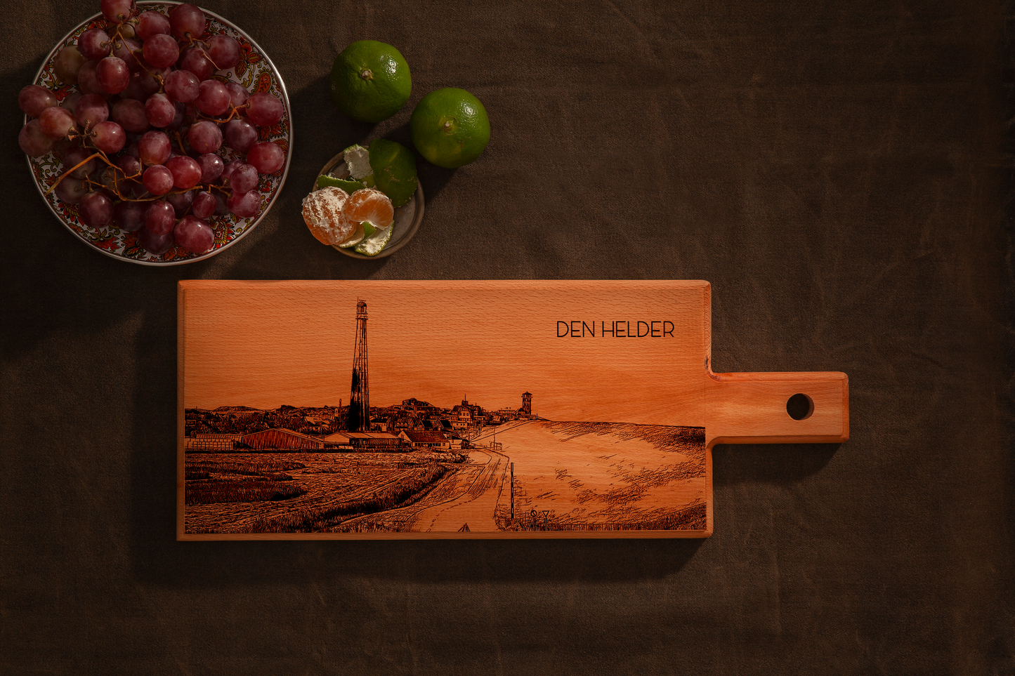 Handmade Den Helder Engraved Serving Board - Beech Wood