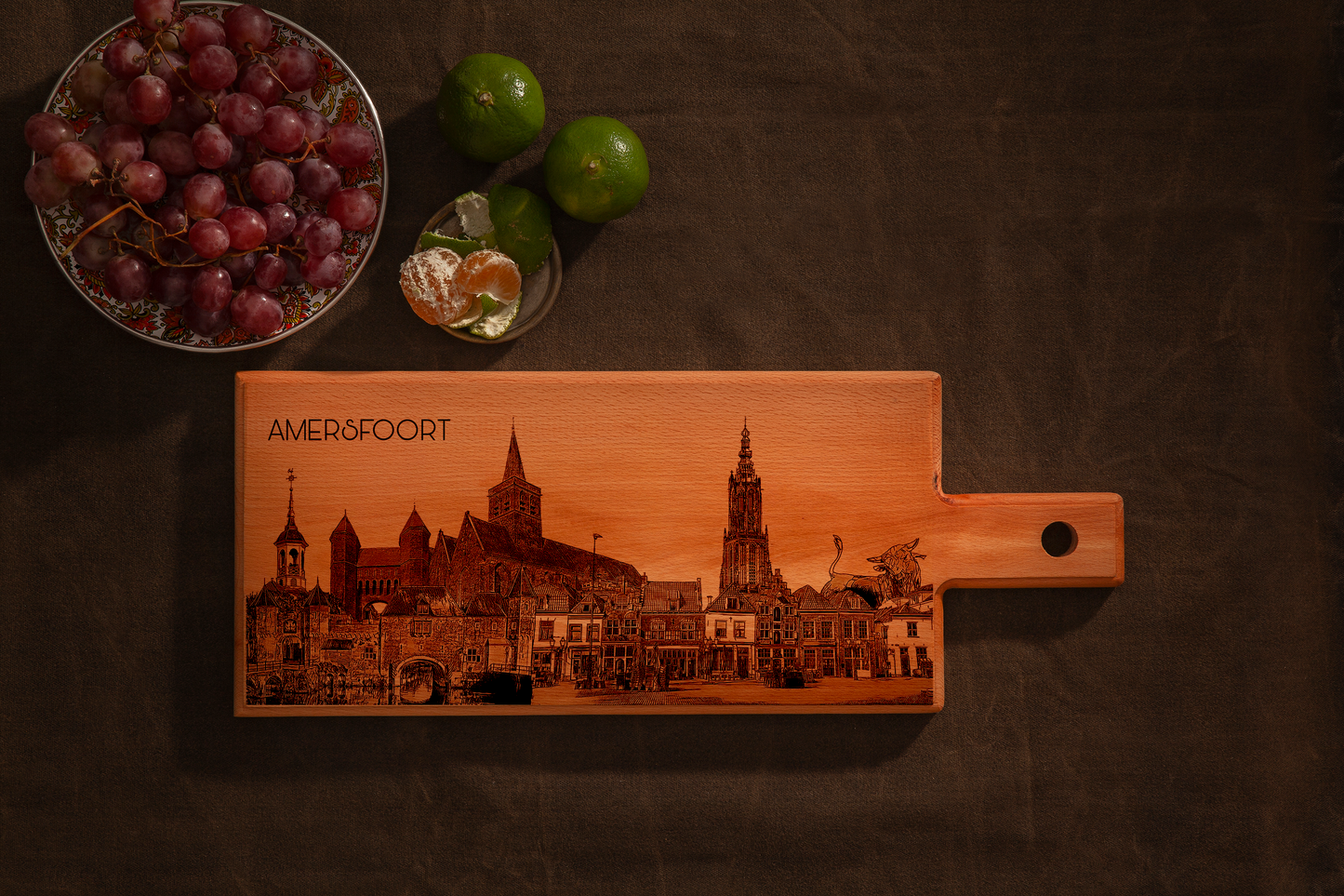 Handmade Amersfoort Skyline Engraved Serving Board - Beech Wood